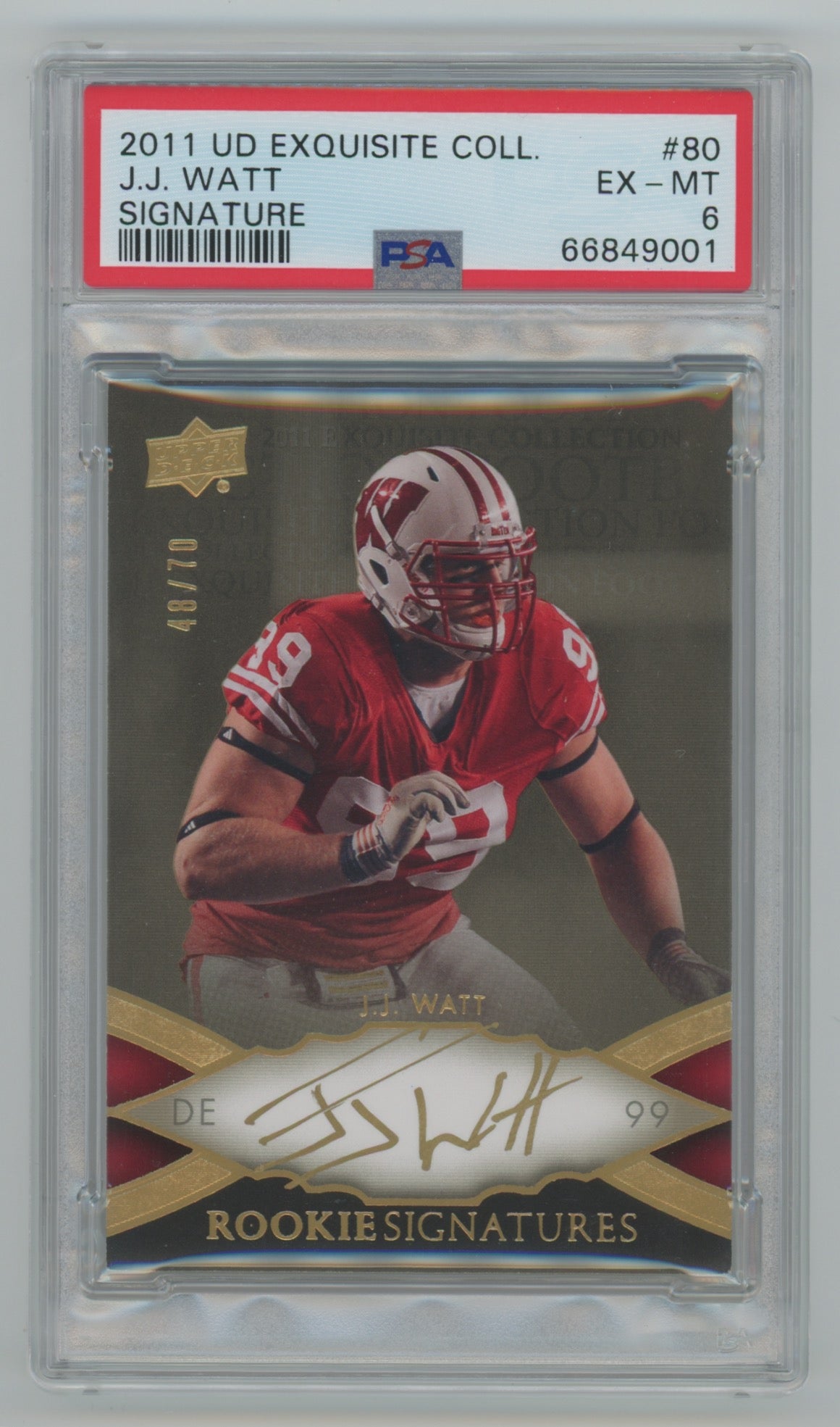 2011 Upper Deck Exquisite Collection Rookie Signatures #80 J.J. Watt #48/70 PSA 6 (Rookie)