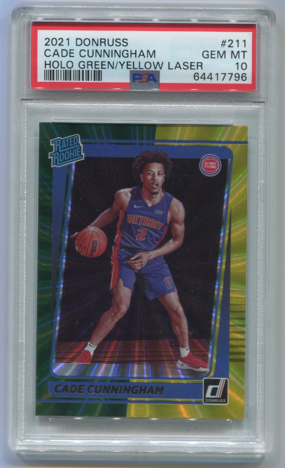 2021-22 Donruss Green/Yellow Laser Holo #211 Cade Cunningham PSA 10 (Rookie)