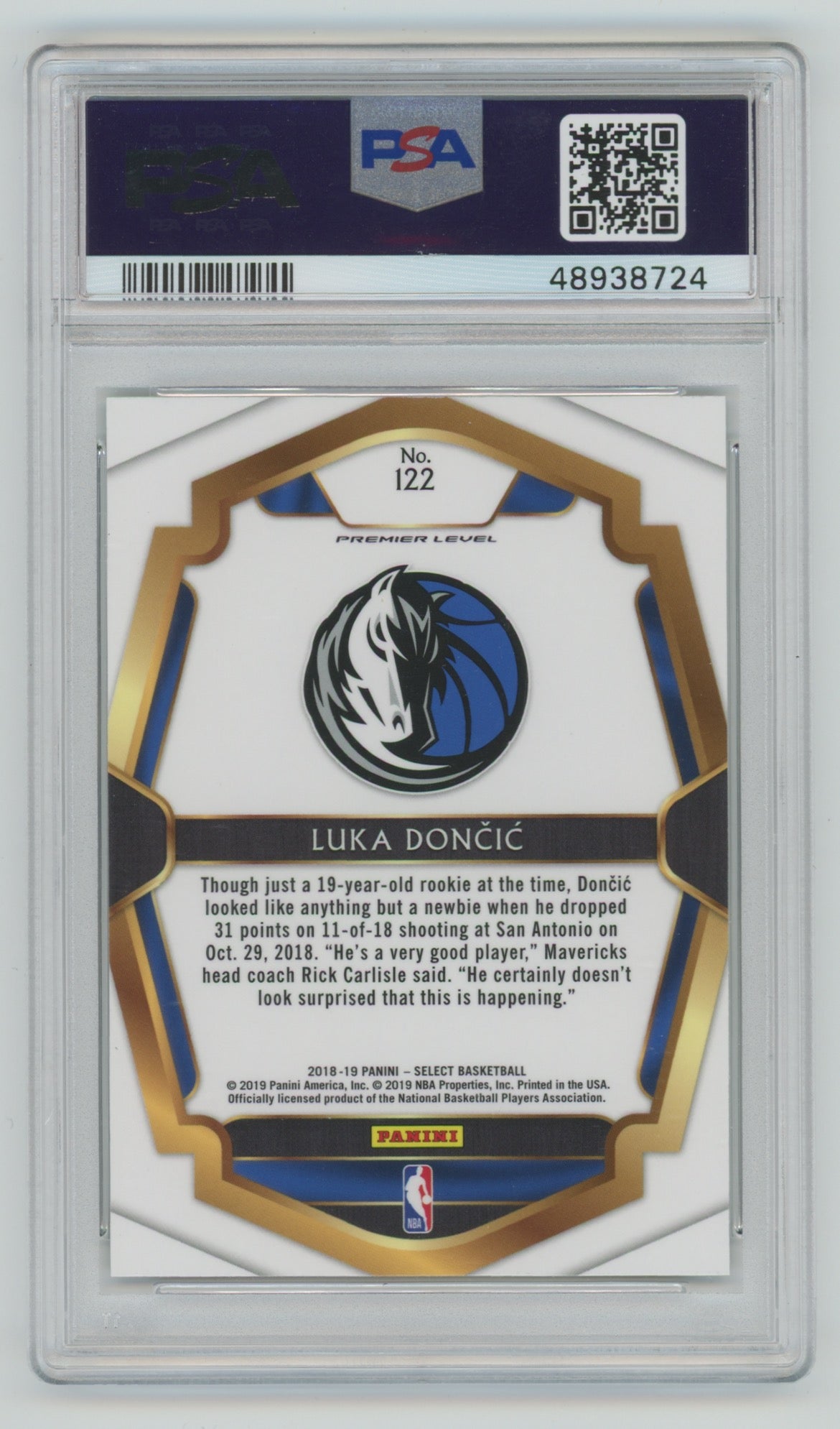 2018-19 Panini Select #122 Luka Doncic PSA 9 (Rookie)
