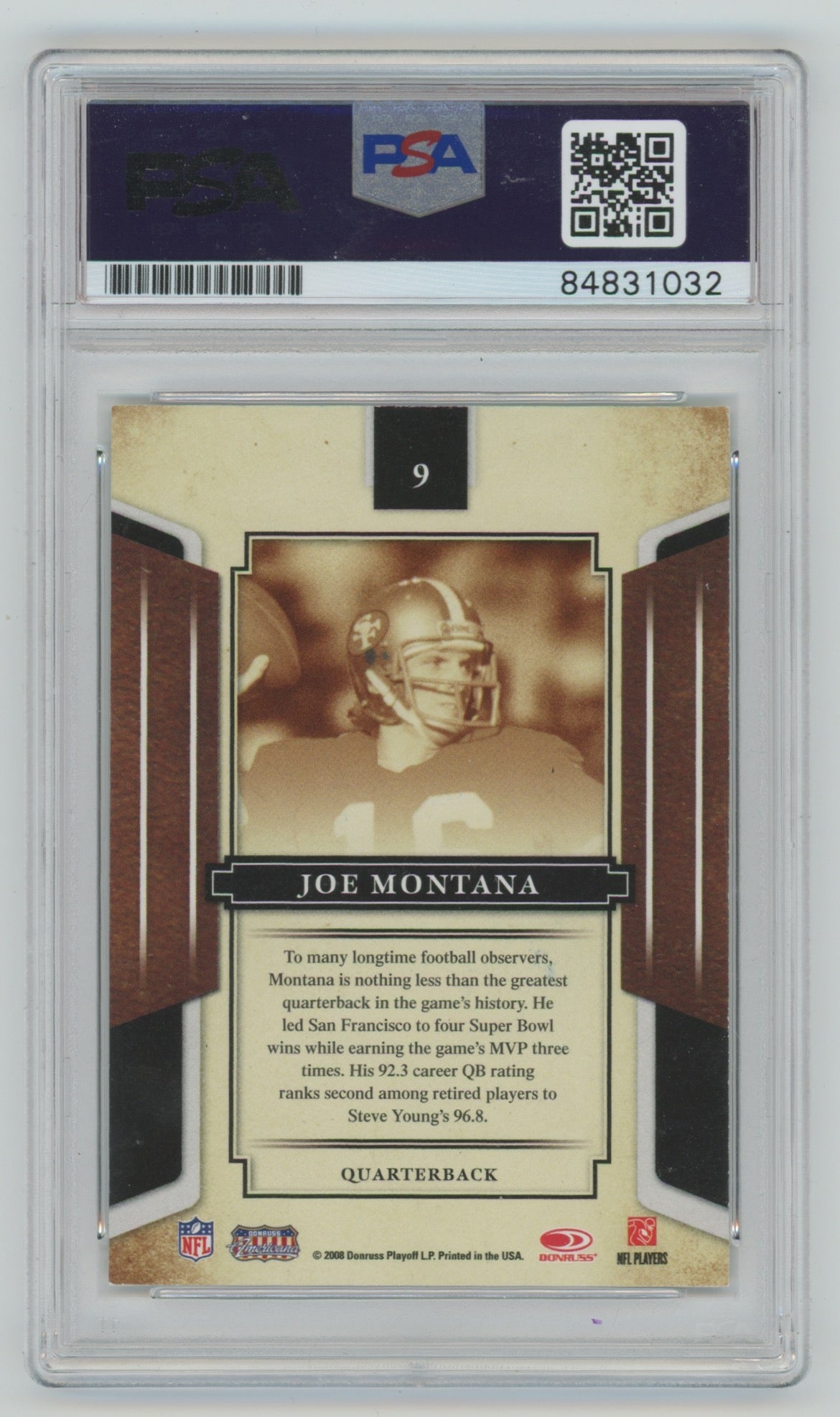 2008 Donruss Americana Signed Trading Card #9 Joe Montana PSA/DNA Authentic Auto