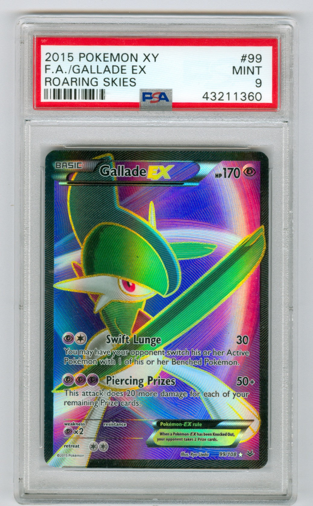 2015 Pokemon Roaring Skies #99 Gallade EX (Full Art) PSA 9