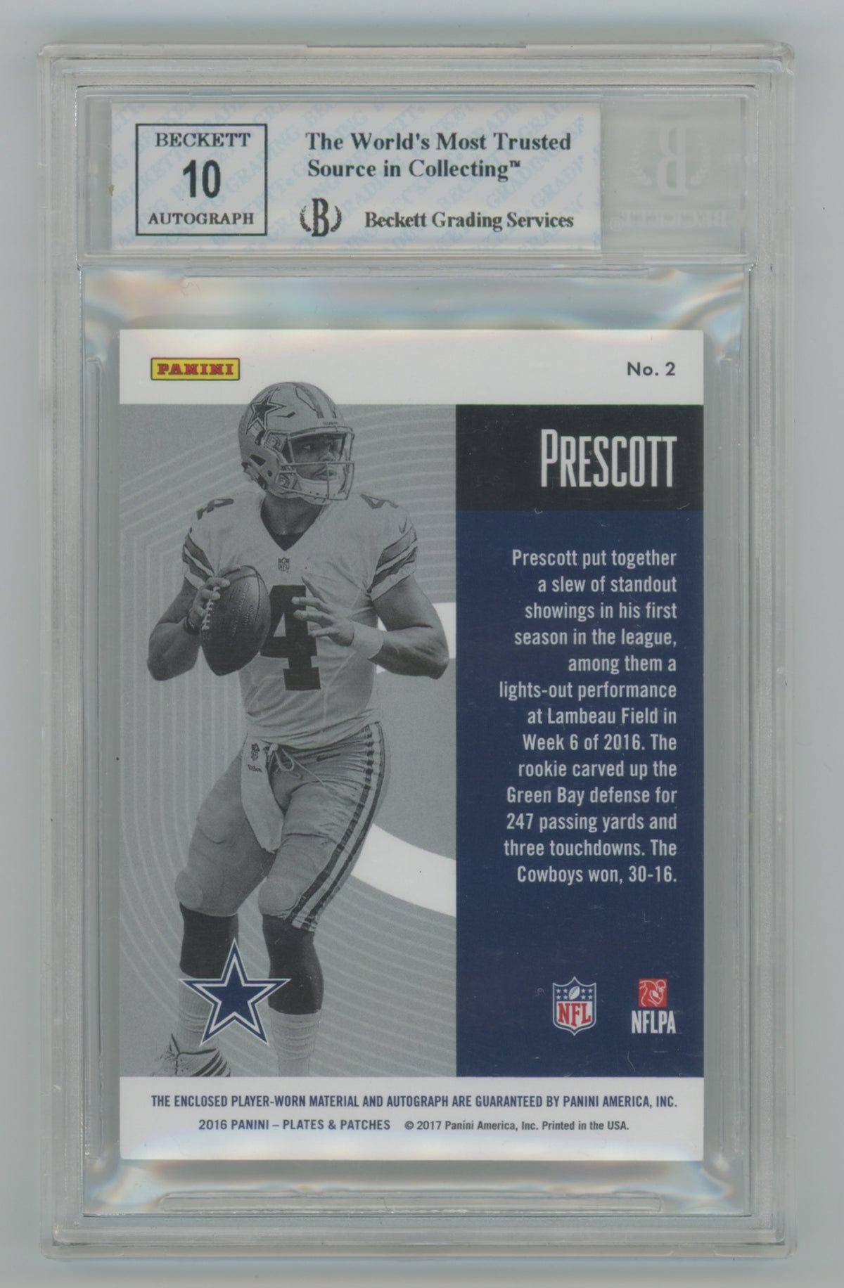 2016 Panini Plates & Patches Rookie Patch Autographs #2 Dak Prescott #13/99 BGS 8 (Auto 10) (Rookie)