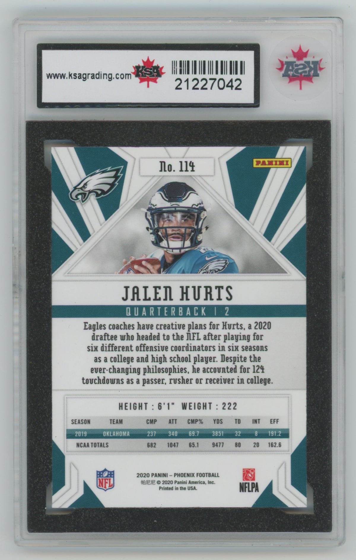 2020 Panini Phoenix Fire Burst #114 Jalen Hurts KSA 9.5 (Rookie)