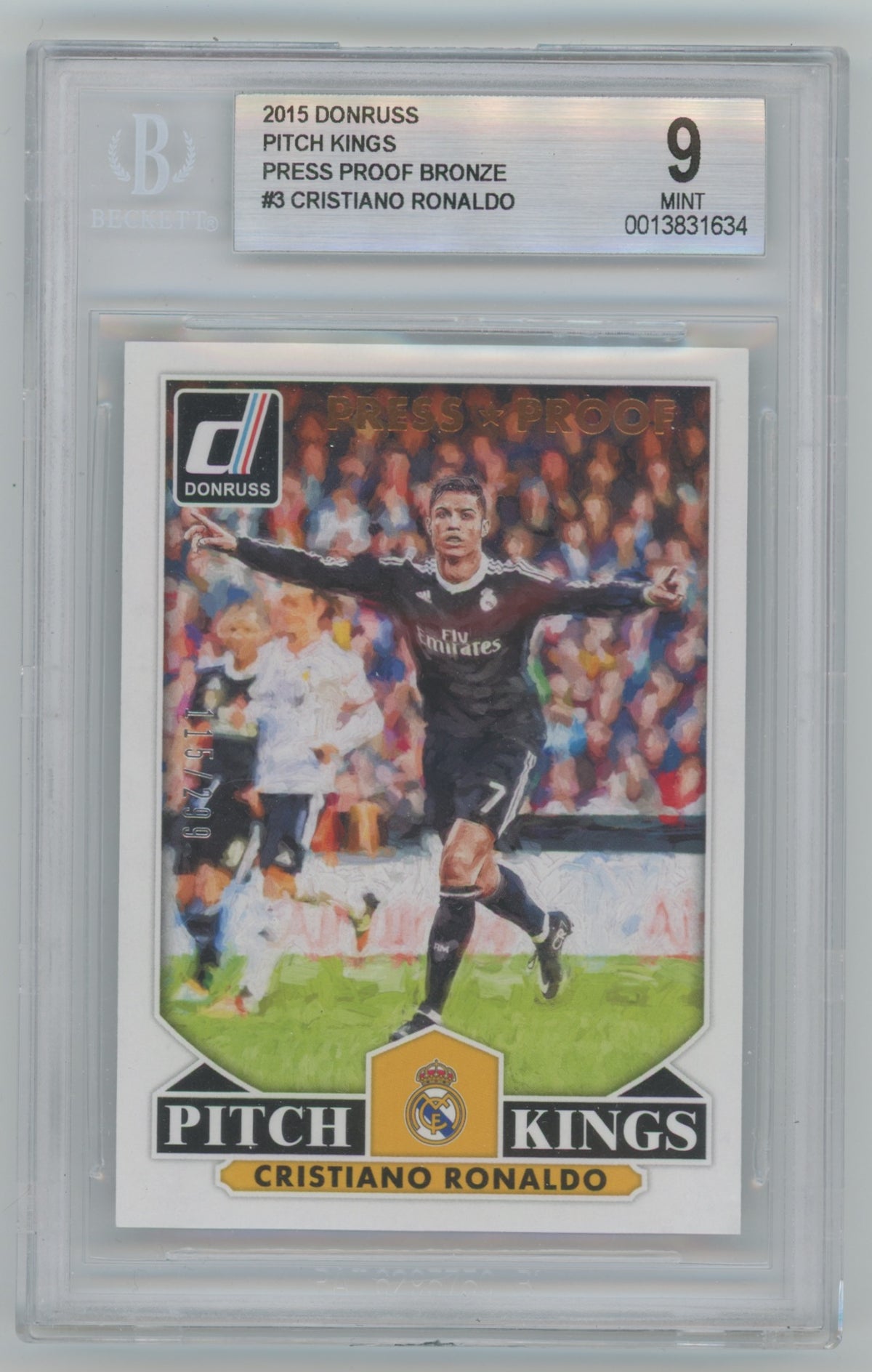 2015 Donruss Pitch Kings Press Proof Bronze #3 Cristiano Ronaldo #115/299 BGS 9