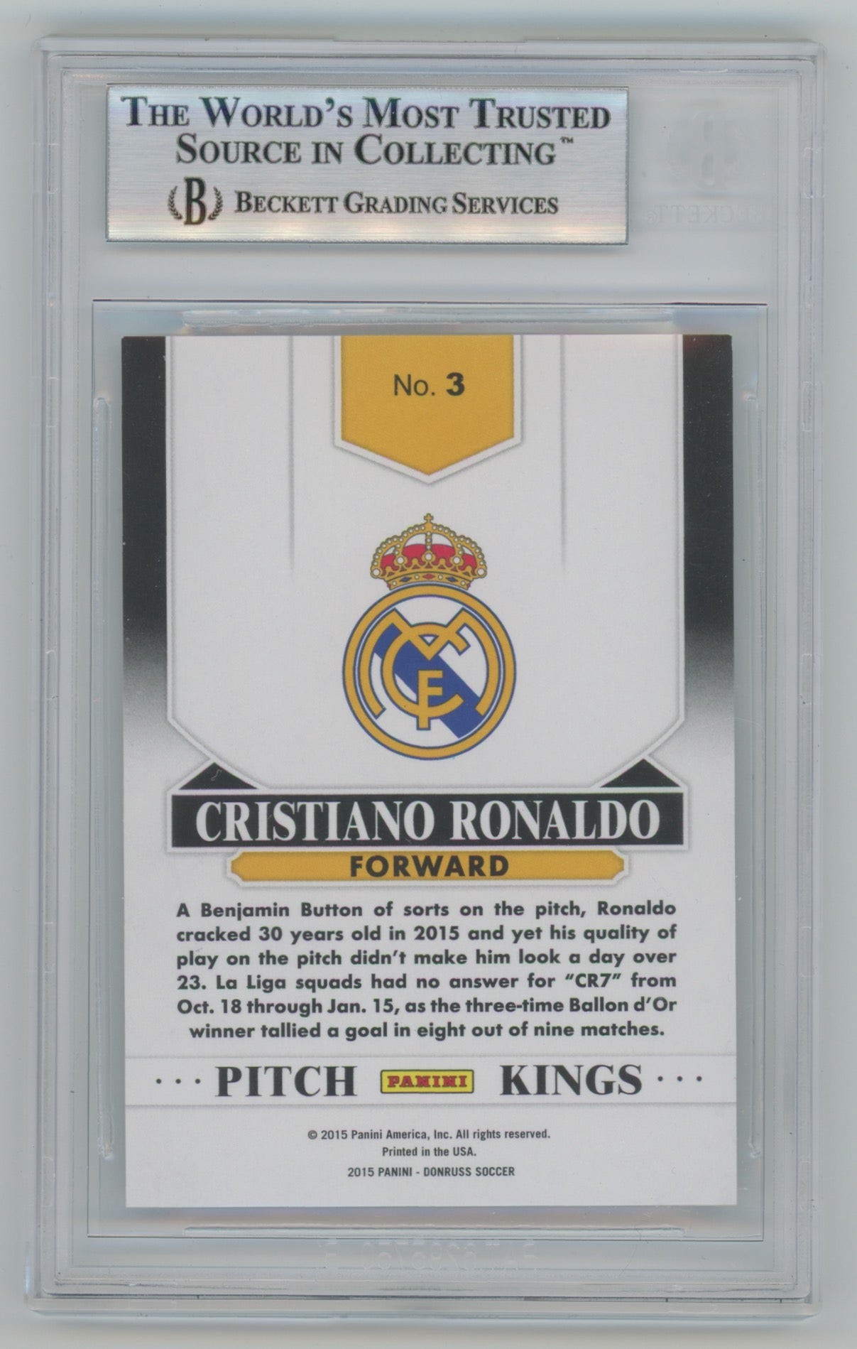 2015 Donruss Pitch Kings Press Proof Bronze #3 Cristiano Ronaldo #115/299 BGS 9