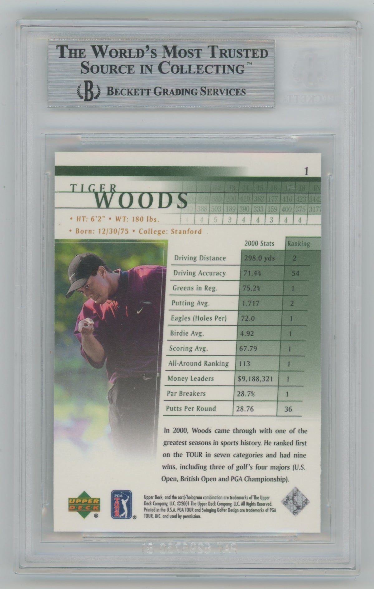 2001 Upper Deck #1 Tiger Woods BGS 9 (Rookie)