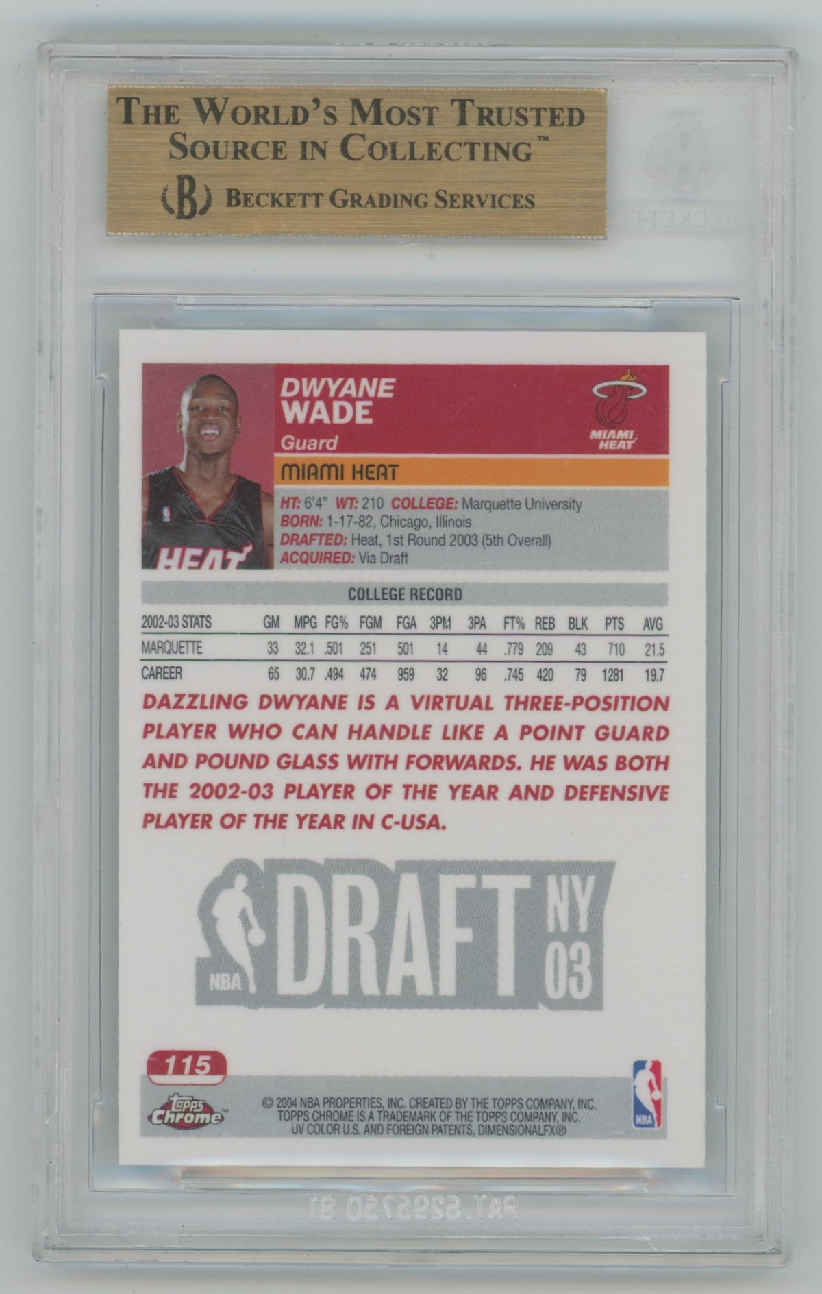 2003-04 Topps Chrome #115 Dwyane Wade BGS 9.5 (Rookie)