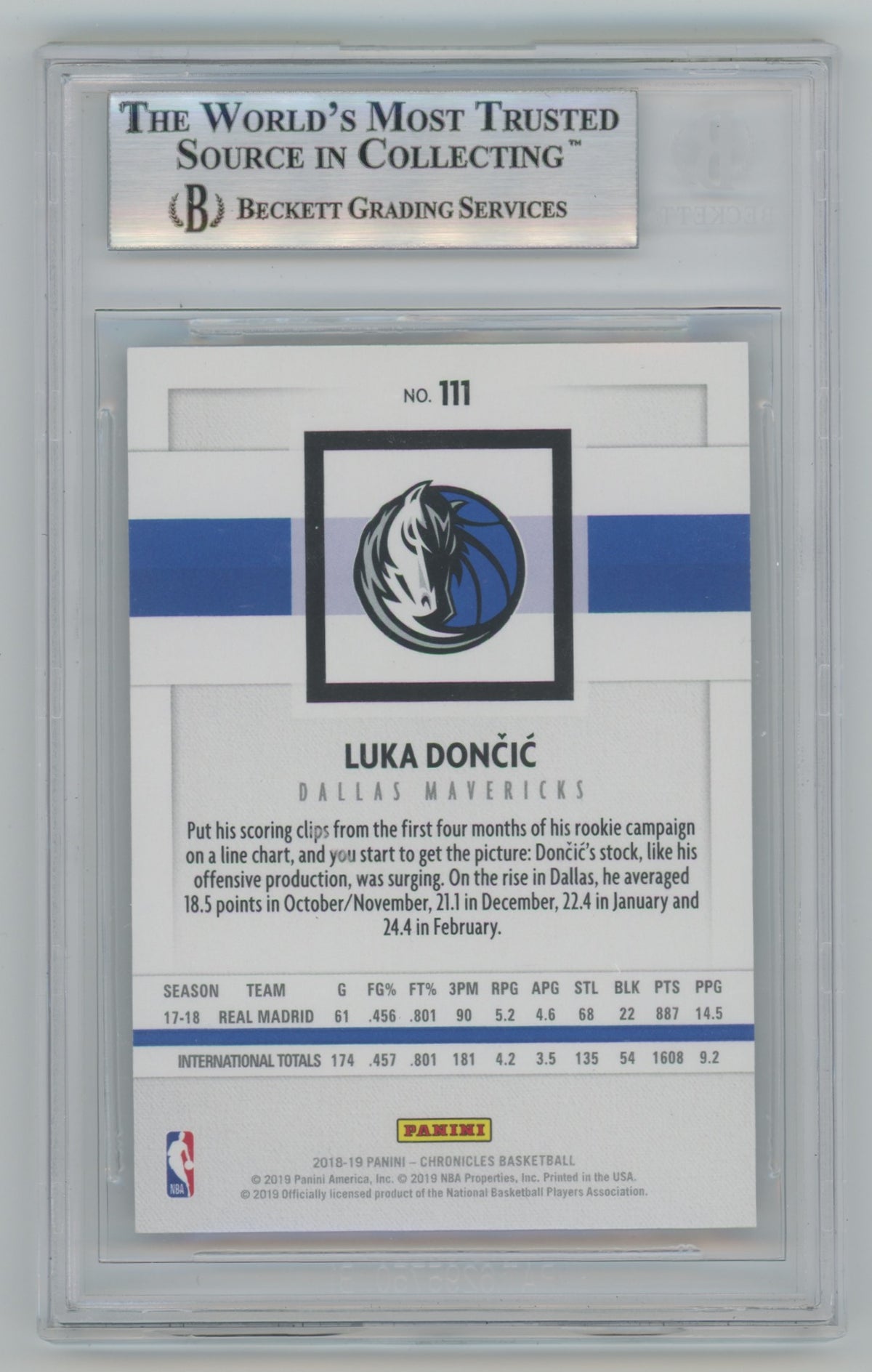 2018-19 Panini Chronicles Green #111 Luka Doncic BGS 9 (Rookie)
