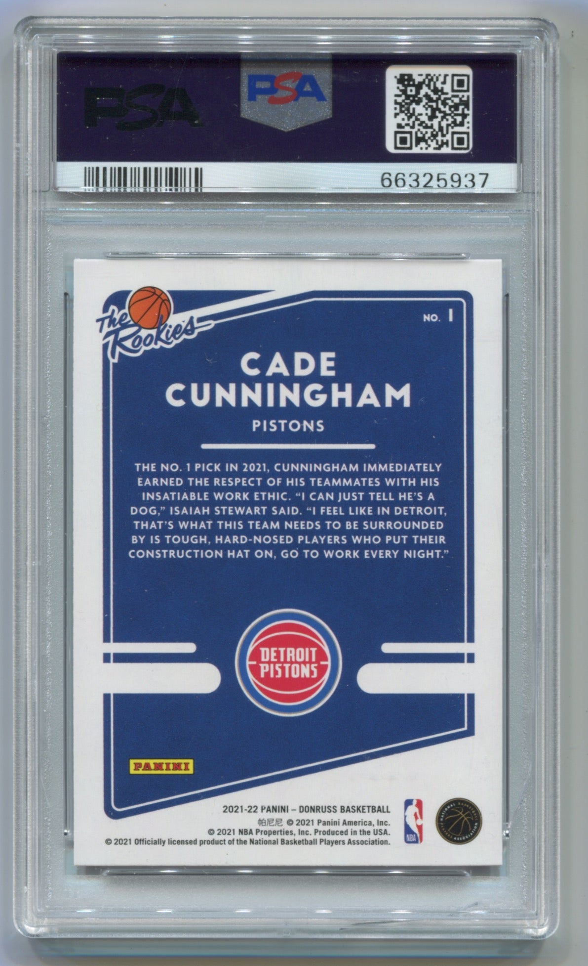 2021-22 Donruss The Rookies Pink Laser Holo #1 Cade Cunningham PSA 10 (Rookie)