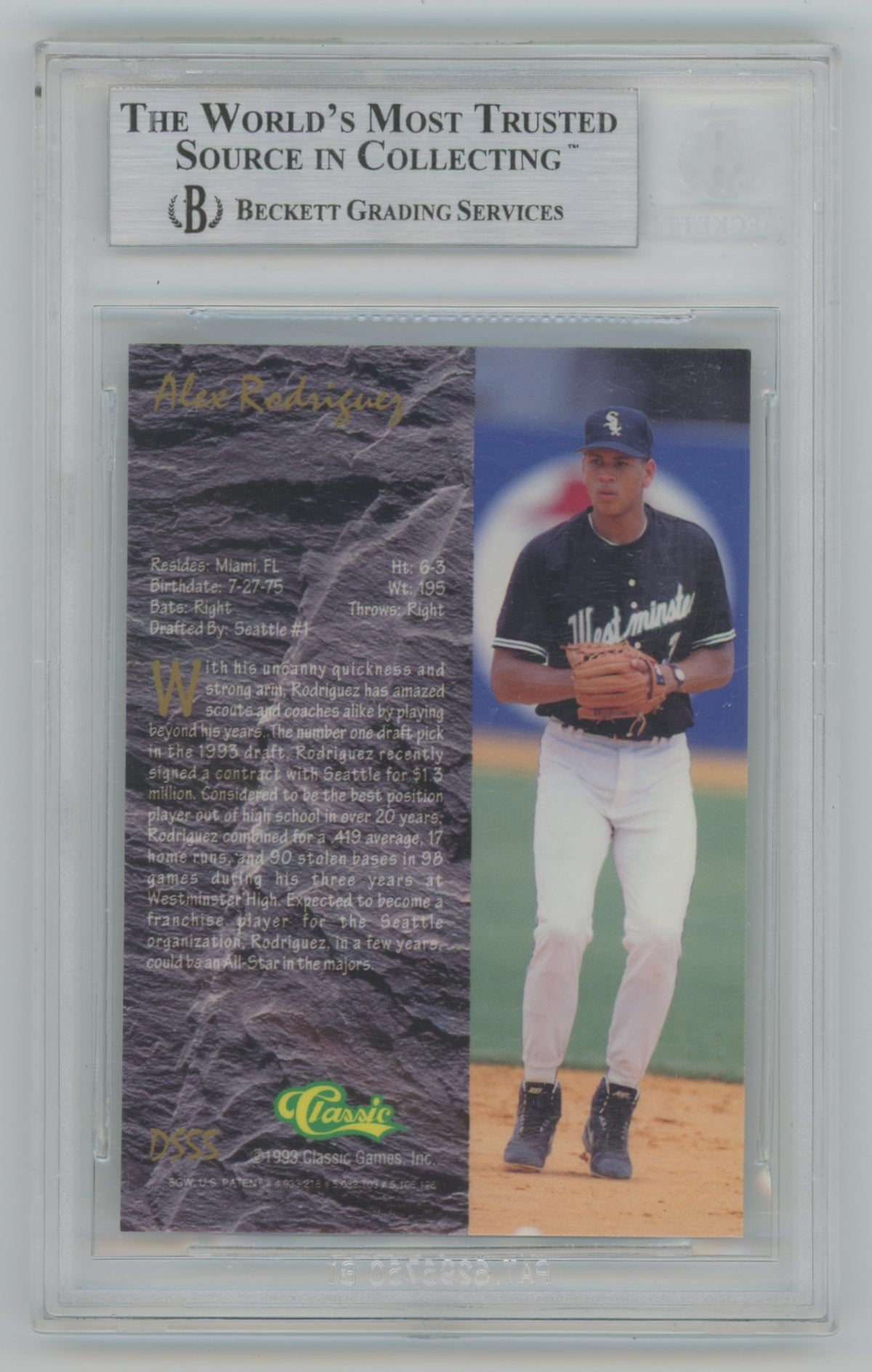 1993 Classic Four Sport Chromium Draft Stars #DS55 Alex Rodriguez BGS 9