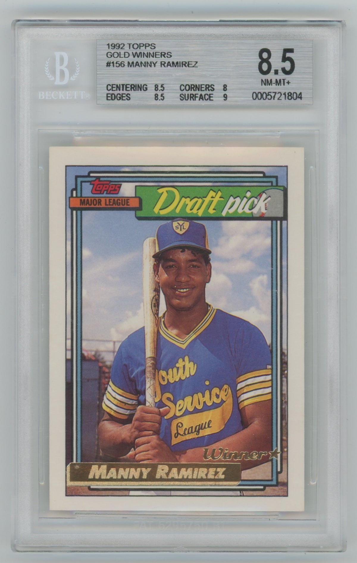 1992 Topps Gold Winners #156 Manny Ramirez BGS 8.5 (Rookie)