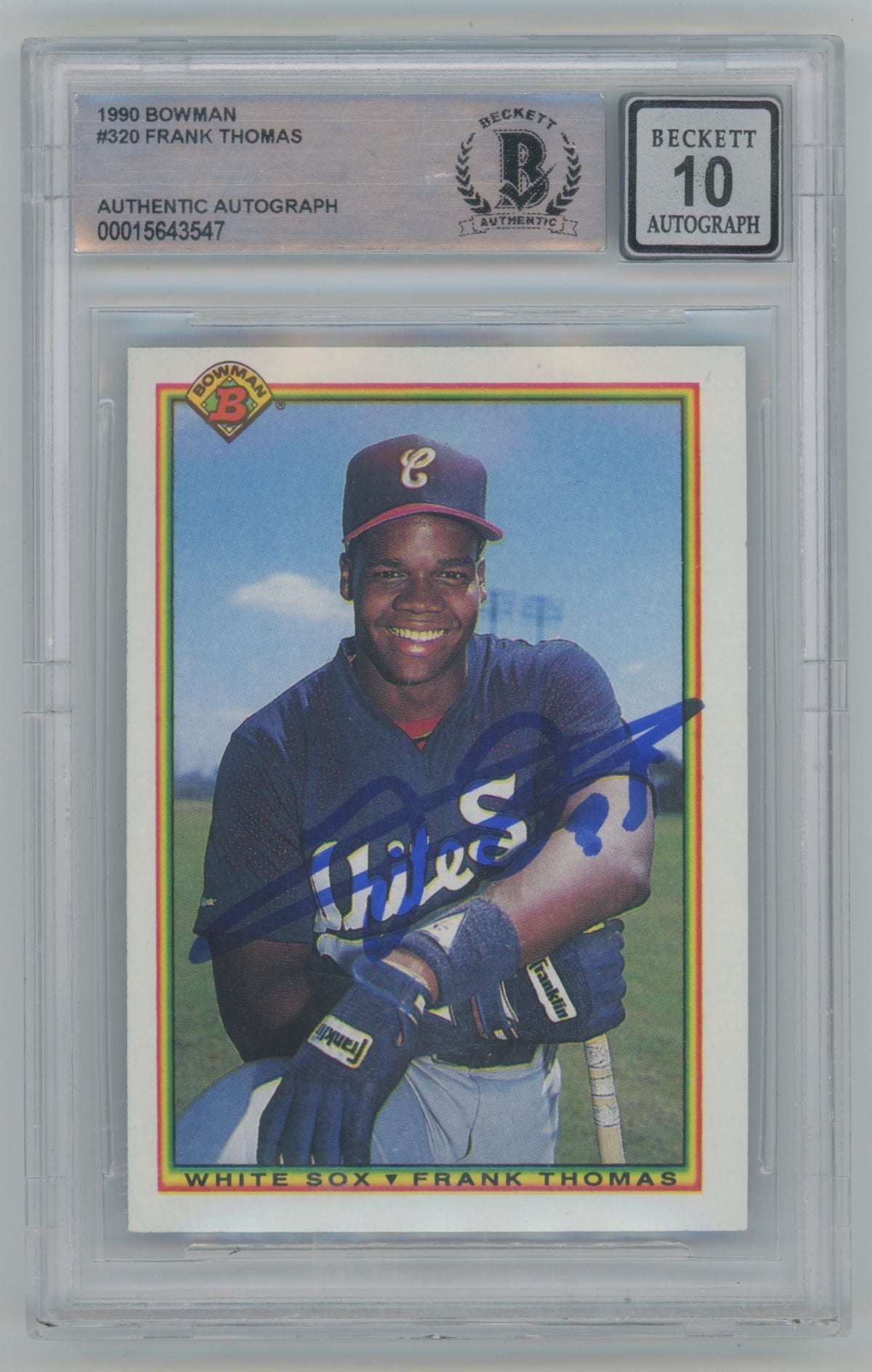 1990 Bowman Signed Trading Card #320 Frank Thomas BAS Auto Grade 10 (Rookie)