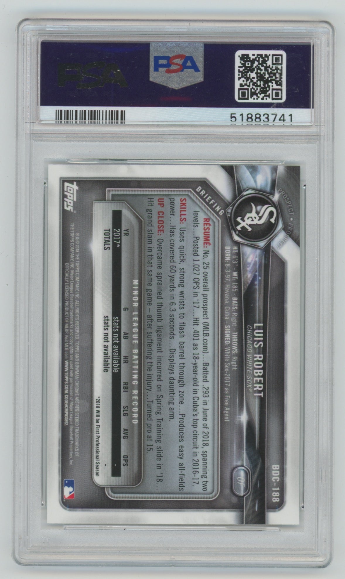 2018 Bowman Draft Chrome #BDC188 Luis Robert PSA 10