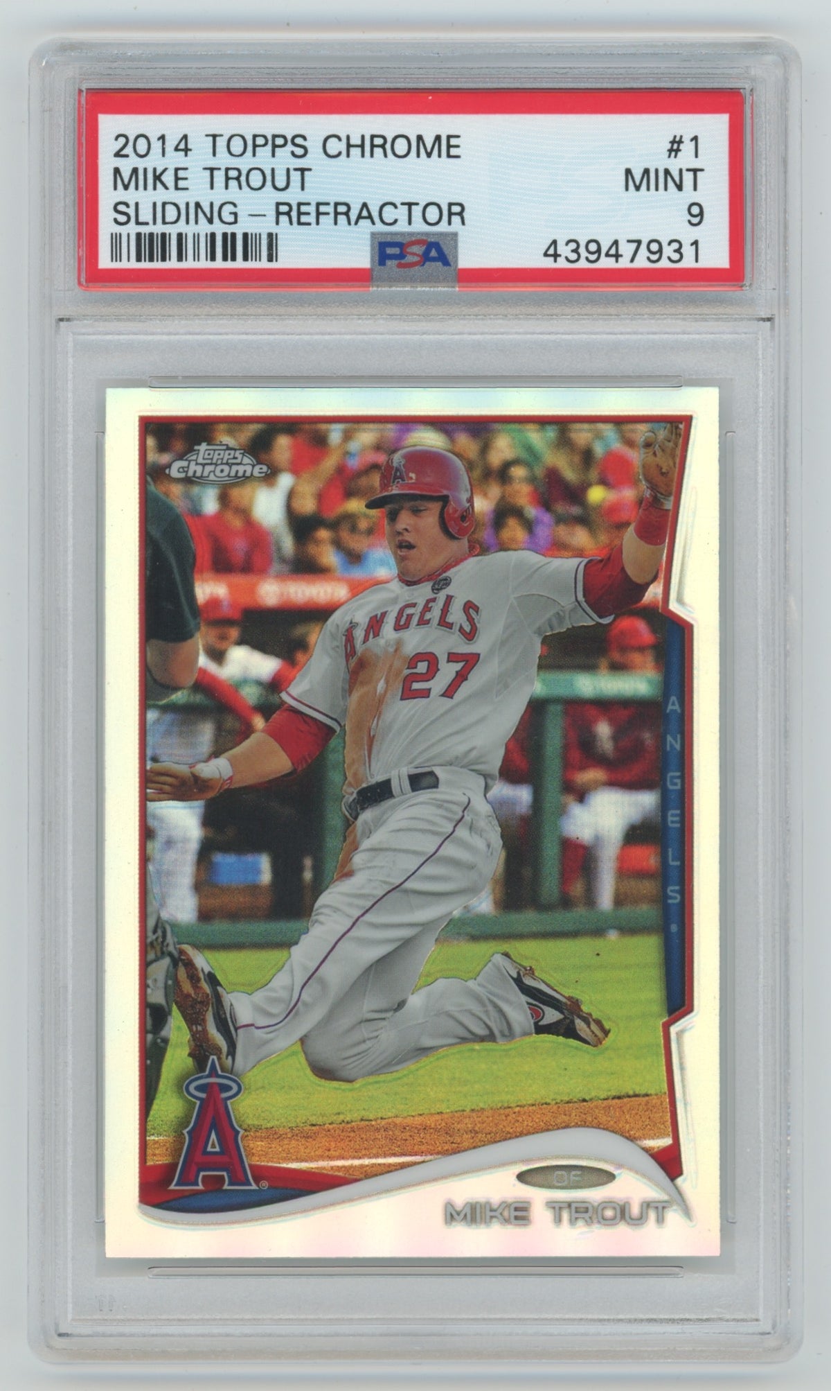 2014 Topps Chrome Refractor #1 Mike Trout - Sliding PSA 9