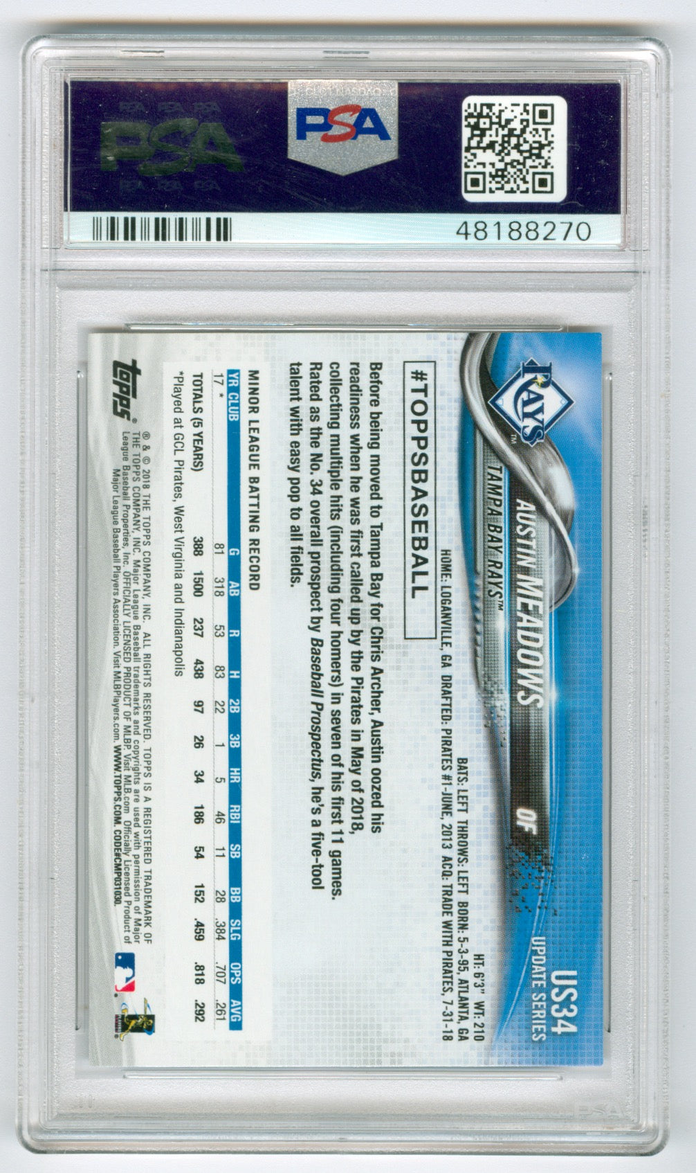 2018 Topps Update #US34 Austin Meadows PSA 10 (Rookie) | Eastridge Sports Cards