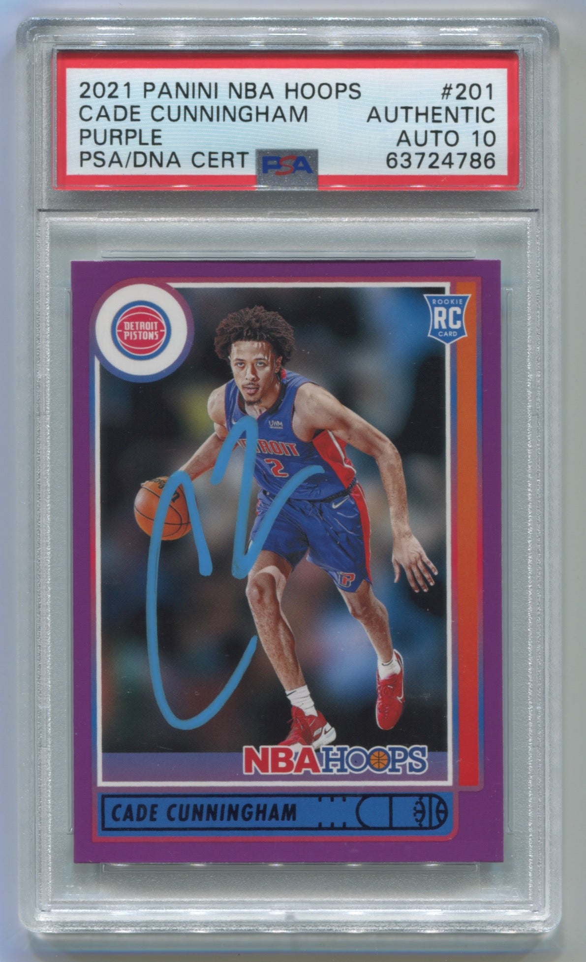 2021-22 NBA Hoops Purple In Person Auto #201 Cade Cunningham PSA Authentic (Auto Grade 10) (Rookie)