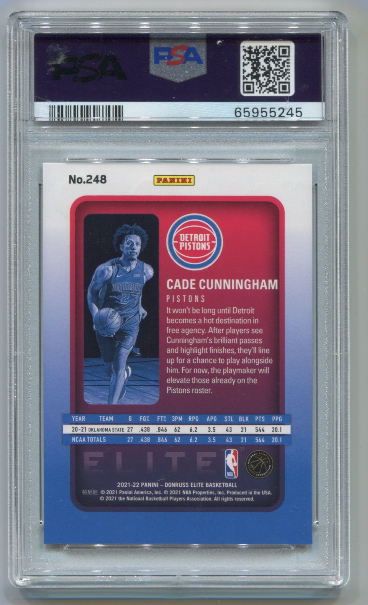 2021-22 Donruss Elite Orange #248 Cade Cunningham #027/210 PSA 10 (Rookie)