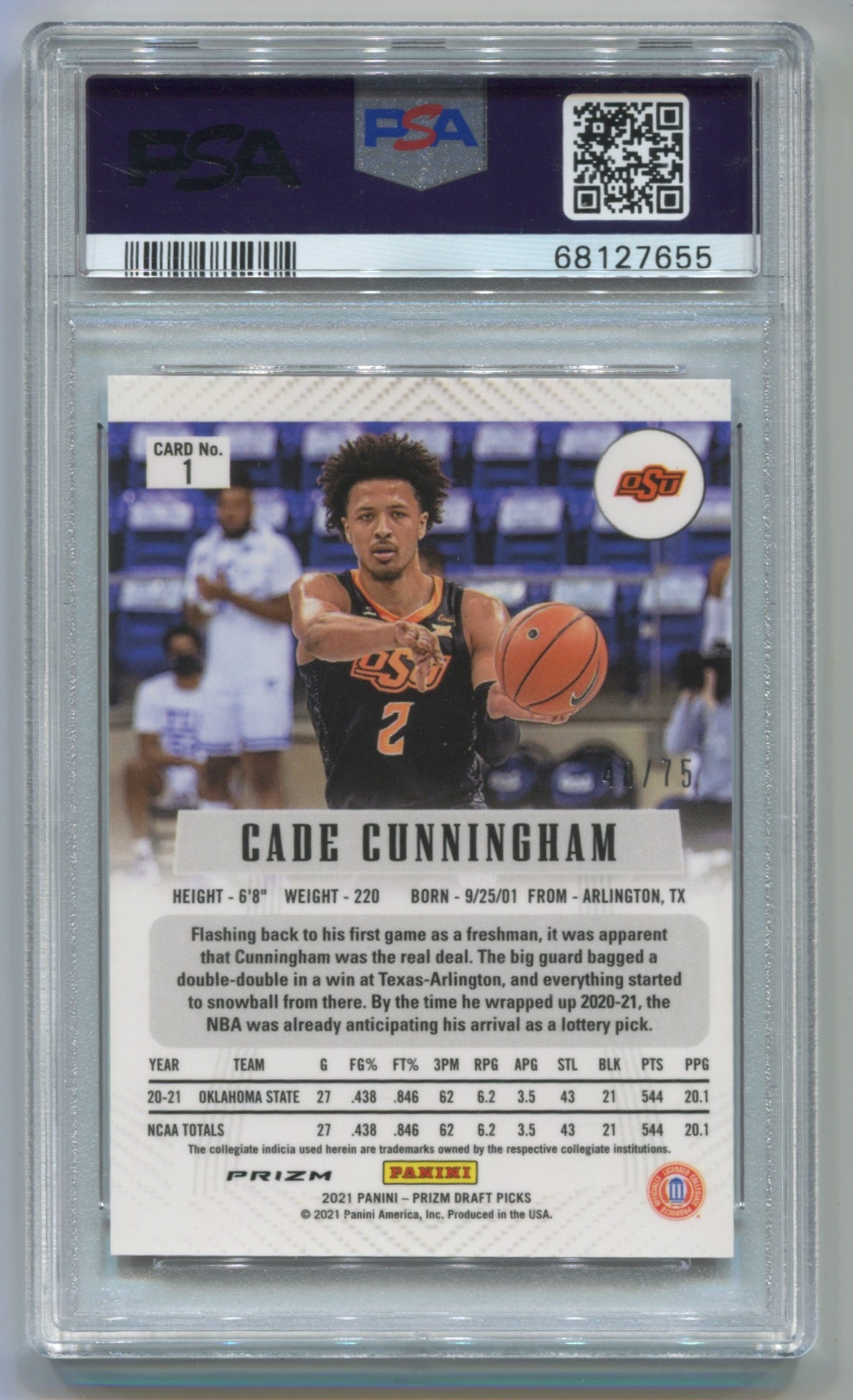 2021 Panini Draft Picks Orange Wave Prizm #1 Cade Cunningham #48/75 PSA 10 (Rookie)