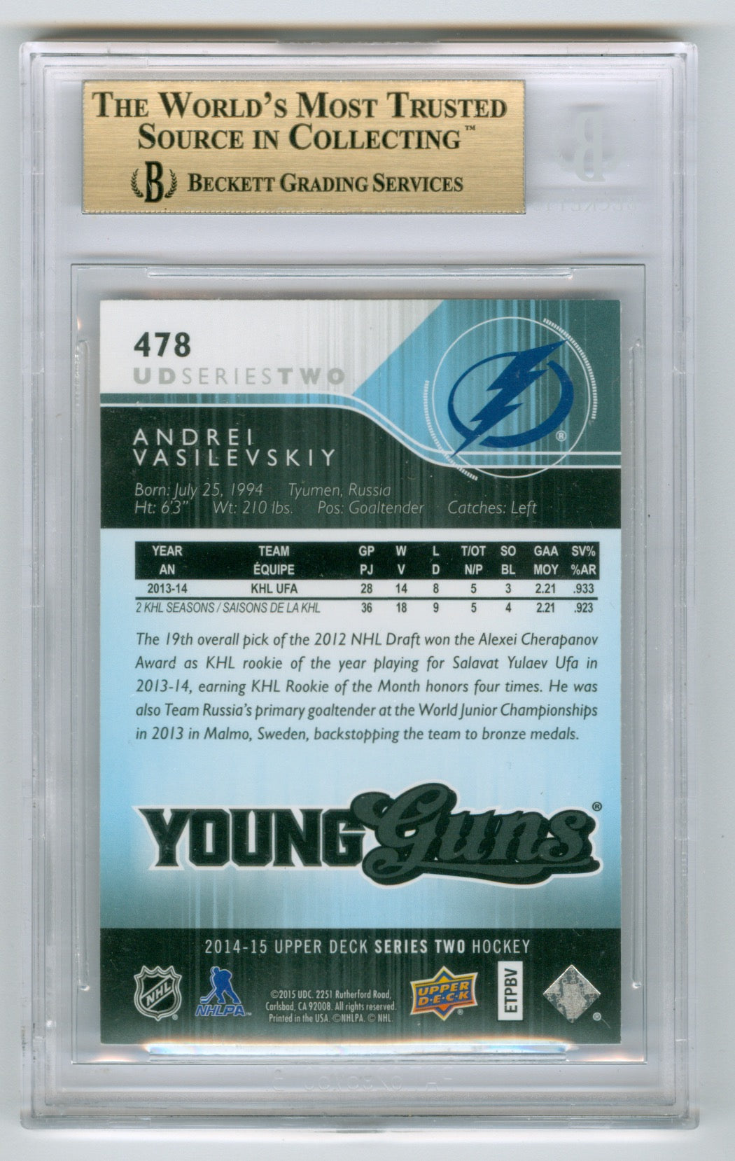 2014-15 Upper Deck #478 Andrei Vasilevskiy BGS 9.5 (Rookie)