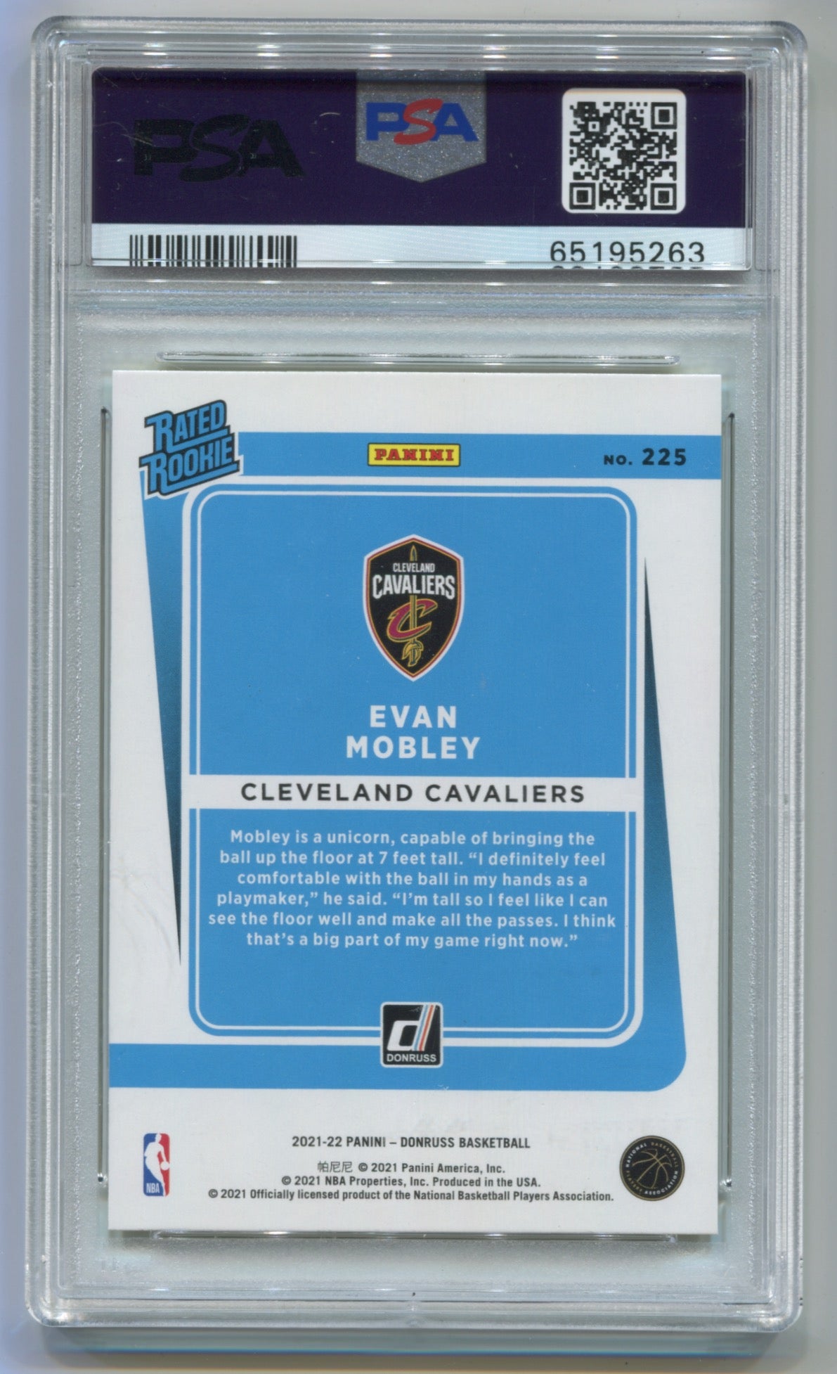 2021-22 Donruss Yellow Flood #225 Evan Mobley PSA 10 (Rookie)
