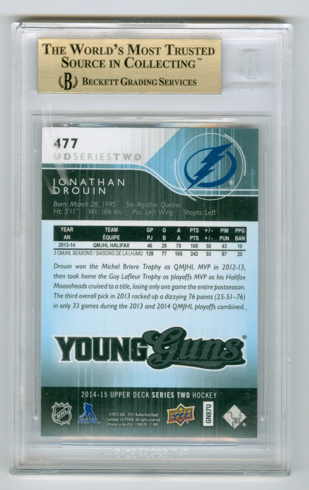 2014-15 Upper Deck #477 Jonathan Drouin BGS 9.5 (Rookie)