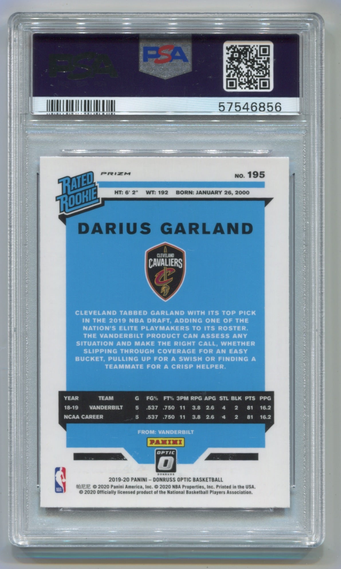 2019-20 Donruss Optic Hyper Pink #195 Darius Garland PSA 10 (Rookie)