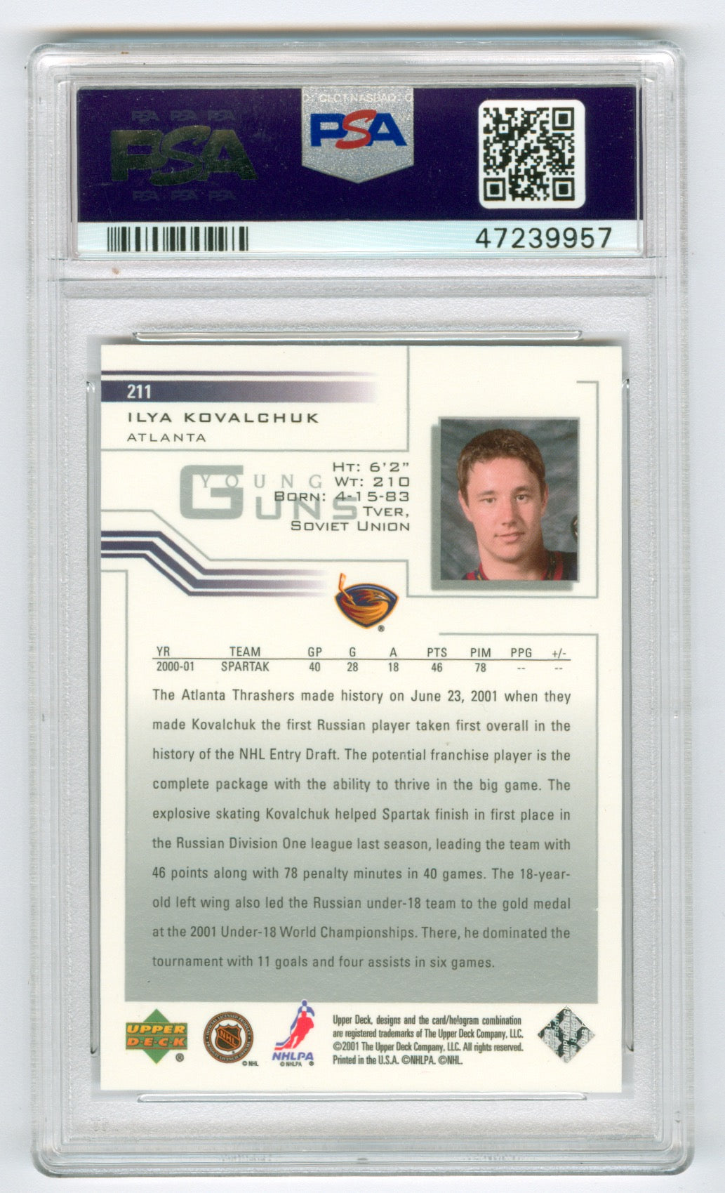 2001-02 Upper Deck #211 Ilya Kovalchuk PSA 9 (Rookie) | Eastridge Sports Cards