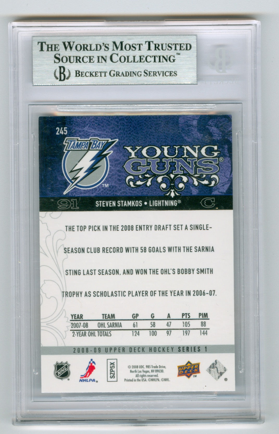 2008-09 Upper Deck #245 Steven Stamkos BGS 9 (Rookie)