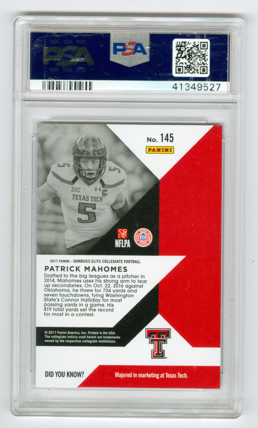 2017 Elite Draft Picks Blue #145 Patrick Mahomes II #17/25 PSA 10 (Rookie)