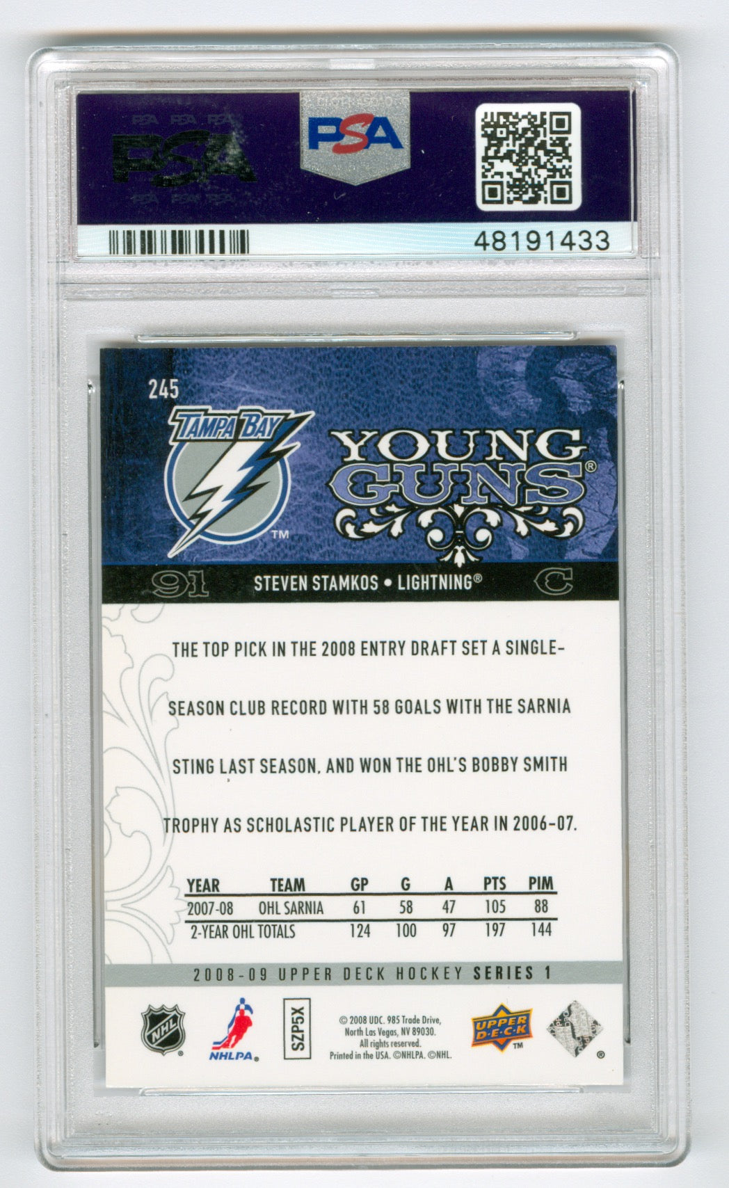 2008-09 Upper Deck #245 Steven Stamkos PSA 9 (Rookie) | Eastridge Sports Cards