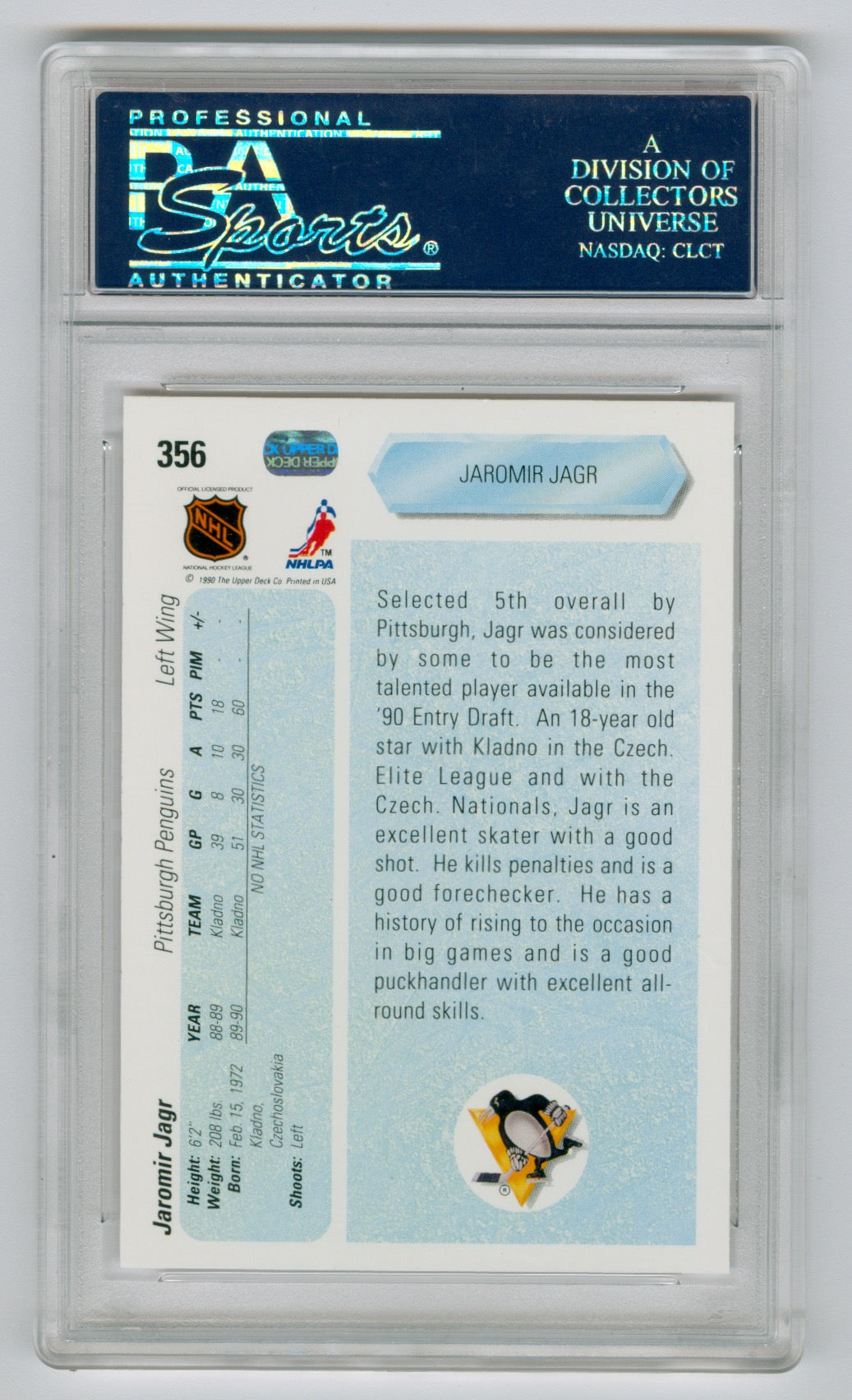 1990-91 Upper Deck #356 Jaromir Jagr PSA 9 (Rookie) | Eastridge Sports Cards