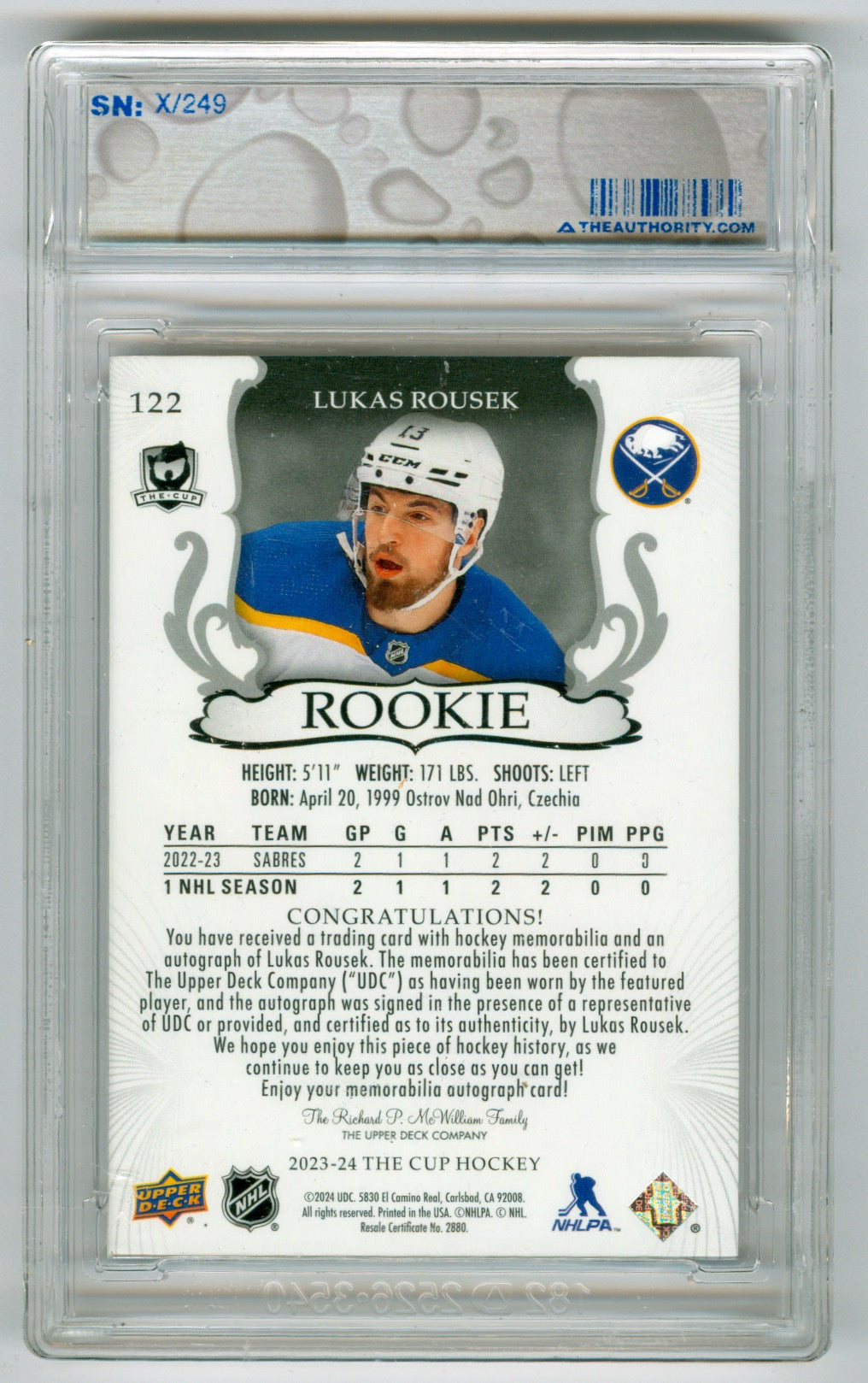 2023-24 Upper Deck The Cup #122 Lukas Rousek #063/249 (Rookie) | Eastridge Sports Cards