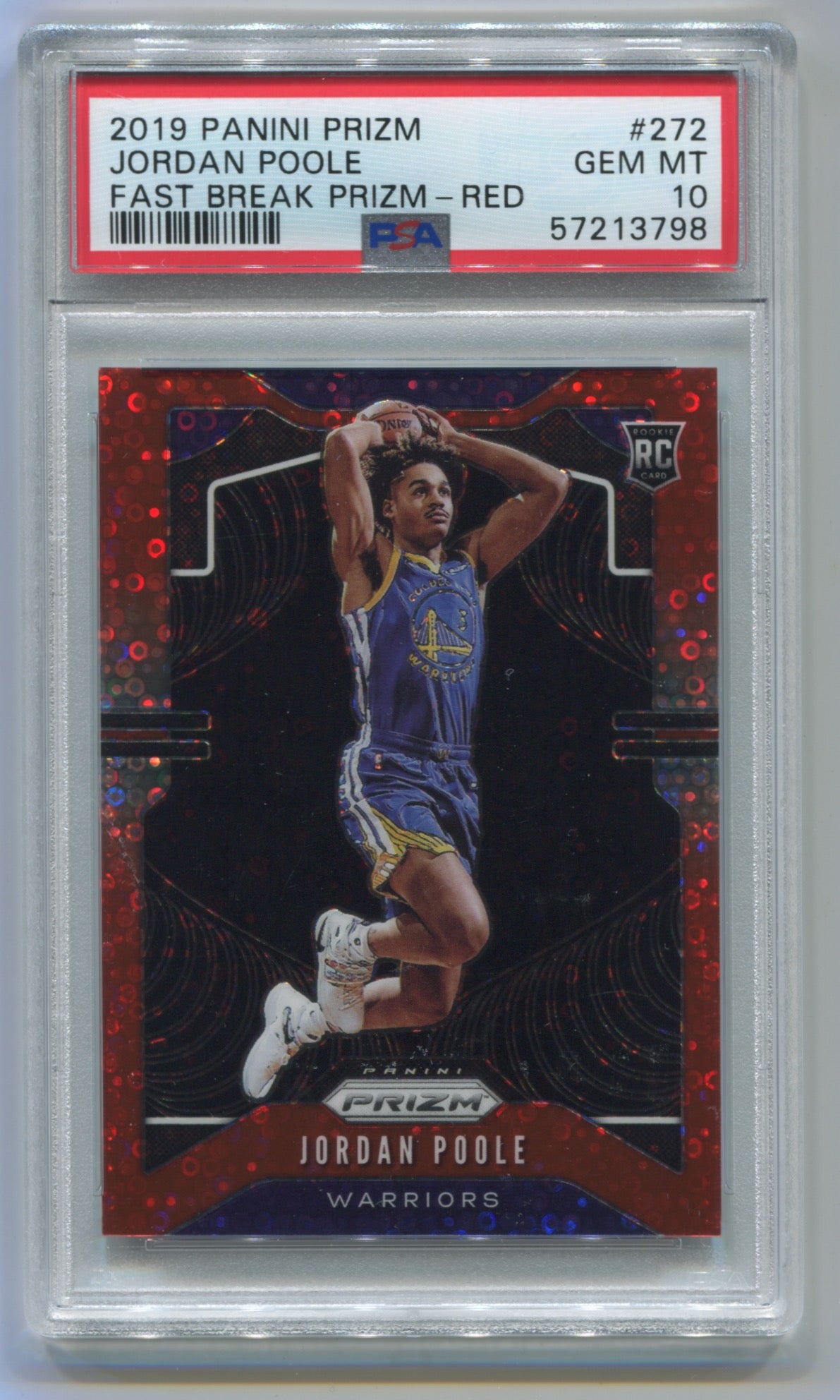 2019-20 Panini Prizm Fast Break Red Prizm #272 Jordan Poole #105/125 PSA 10 (Rookie)