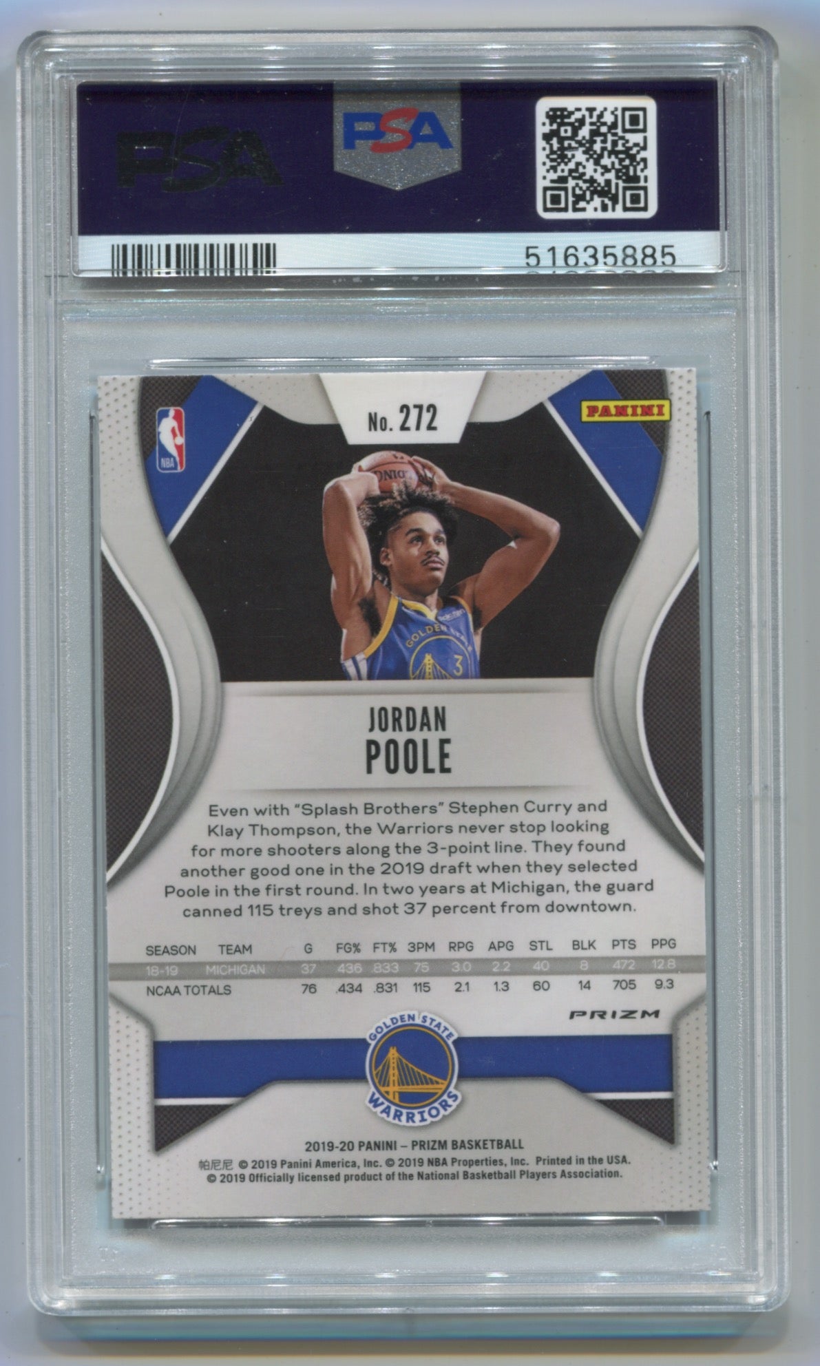 2019-20 Panini Prizm Purple Wave Prizm #272 Jordan Poole PSA 10 (Rookie)