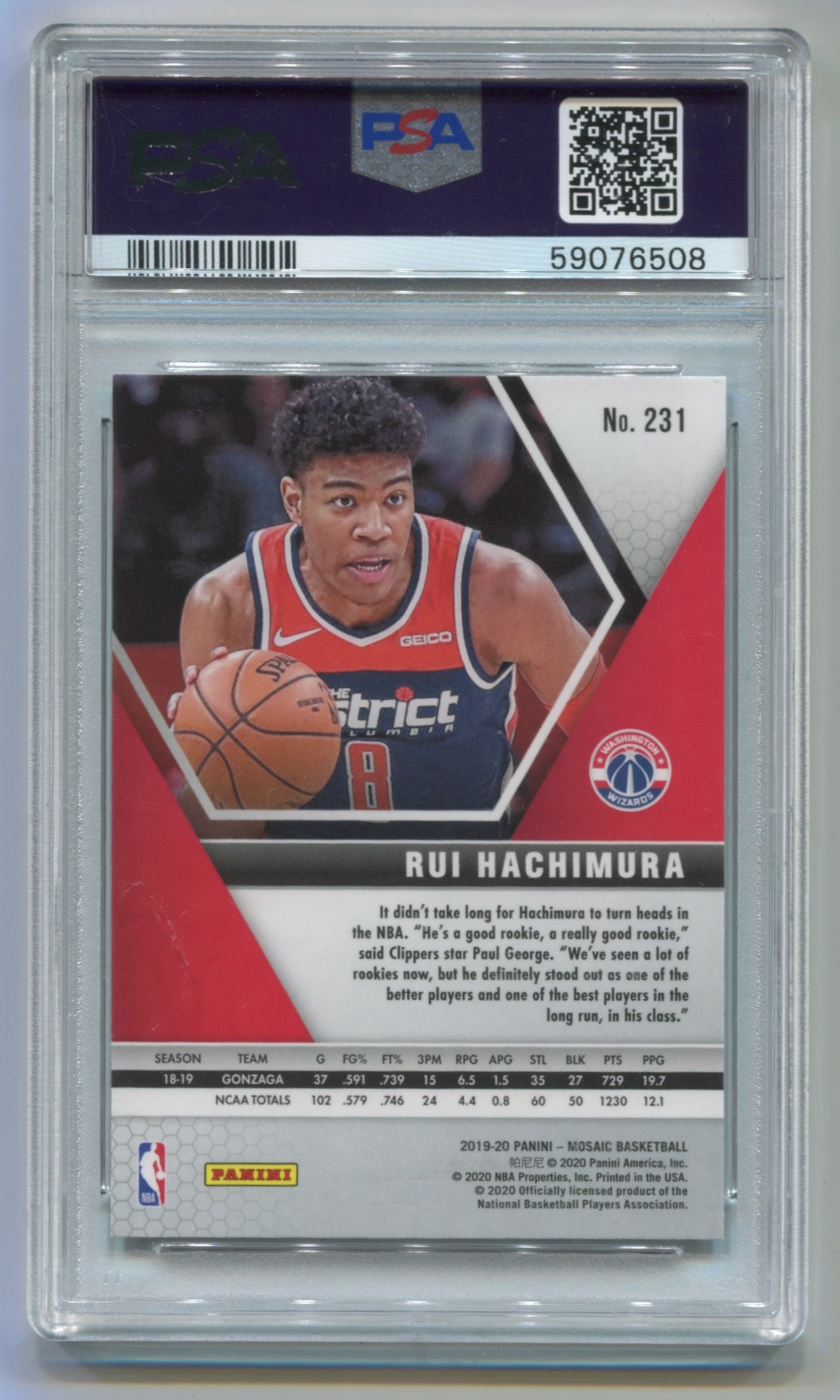 2019-20 Panini Mosaic #231 Rui Hachimura PSA 10 (Rookie)