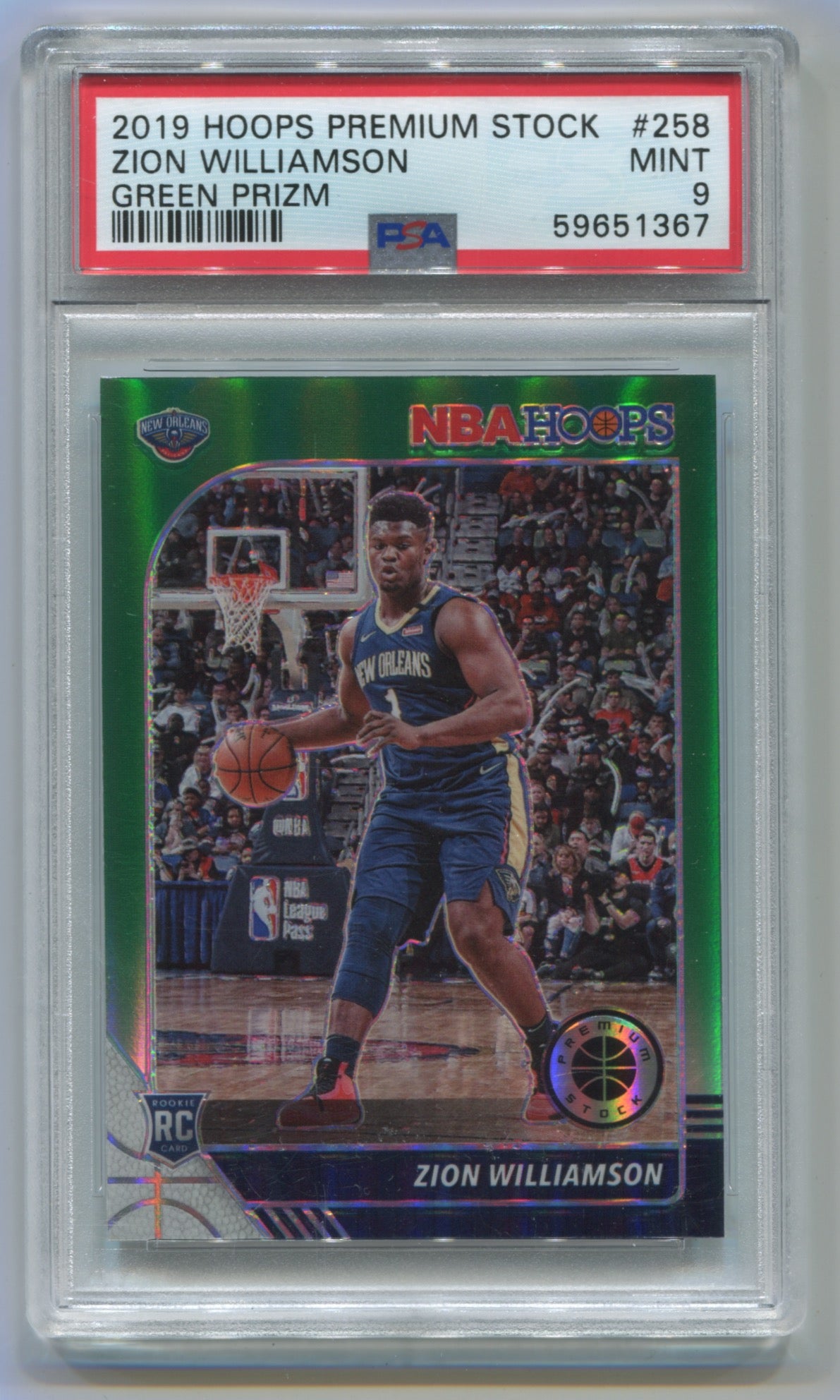 2019-20 Hoops Premium Stock Green Prizm #258 Zion Williamson PSA 9 (Rookie)