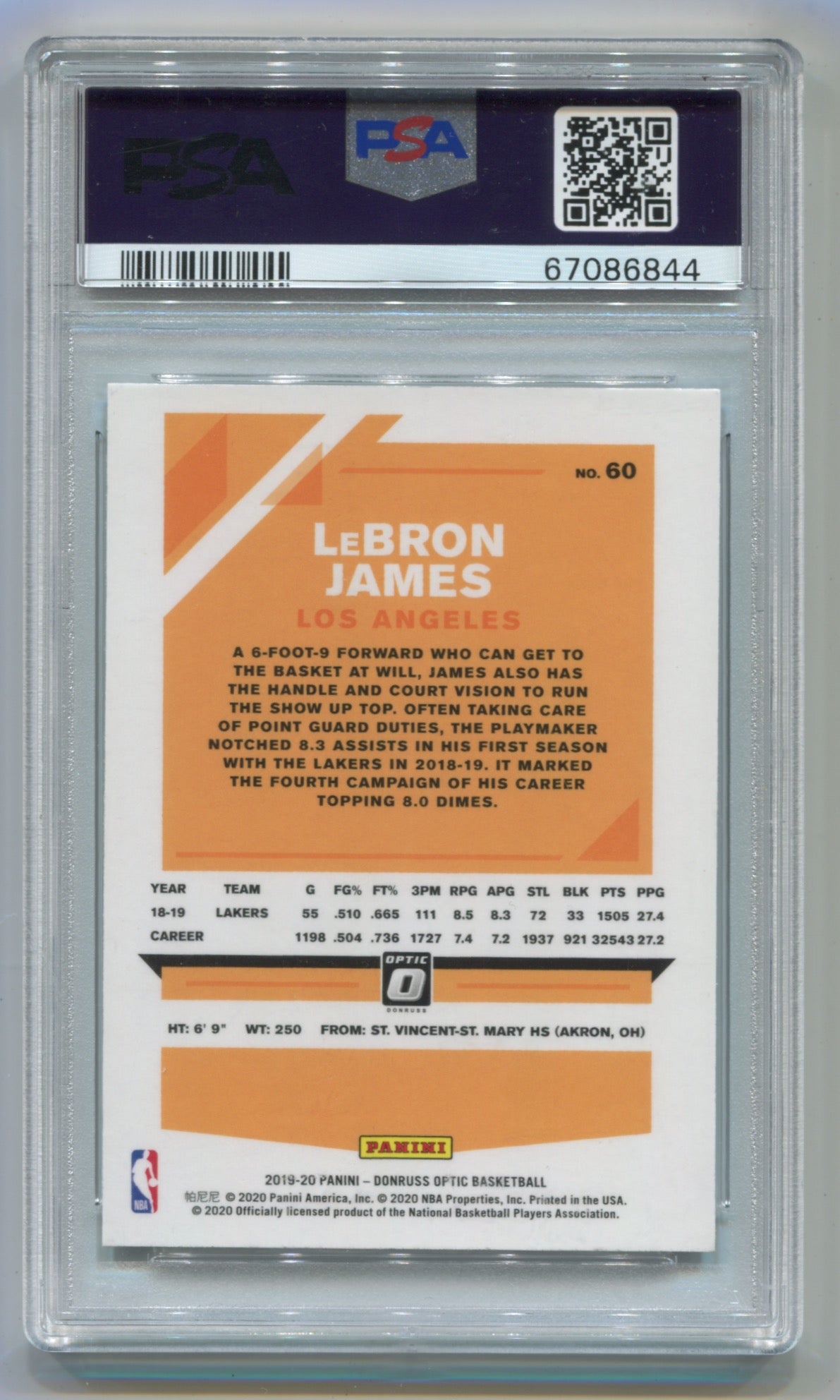 2019-20 Donruss Optic #60 LeBron James PSA 9