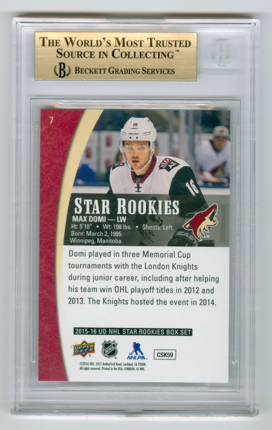 2015-16 Upper Deck Star Rookies #7 Max Domi BGS 9.5 (Rookie)