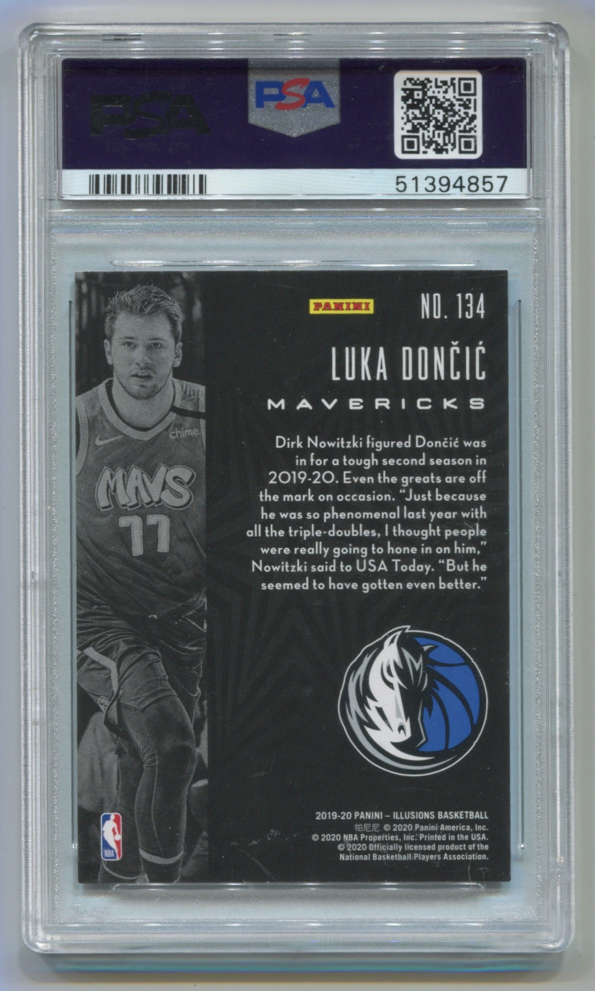 2019-20 Panini Illusions Trophy Collection Sapphire #134 Luka Doncic PSA 9