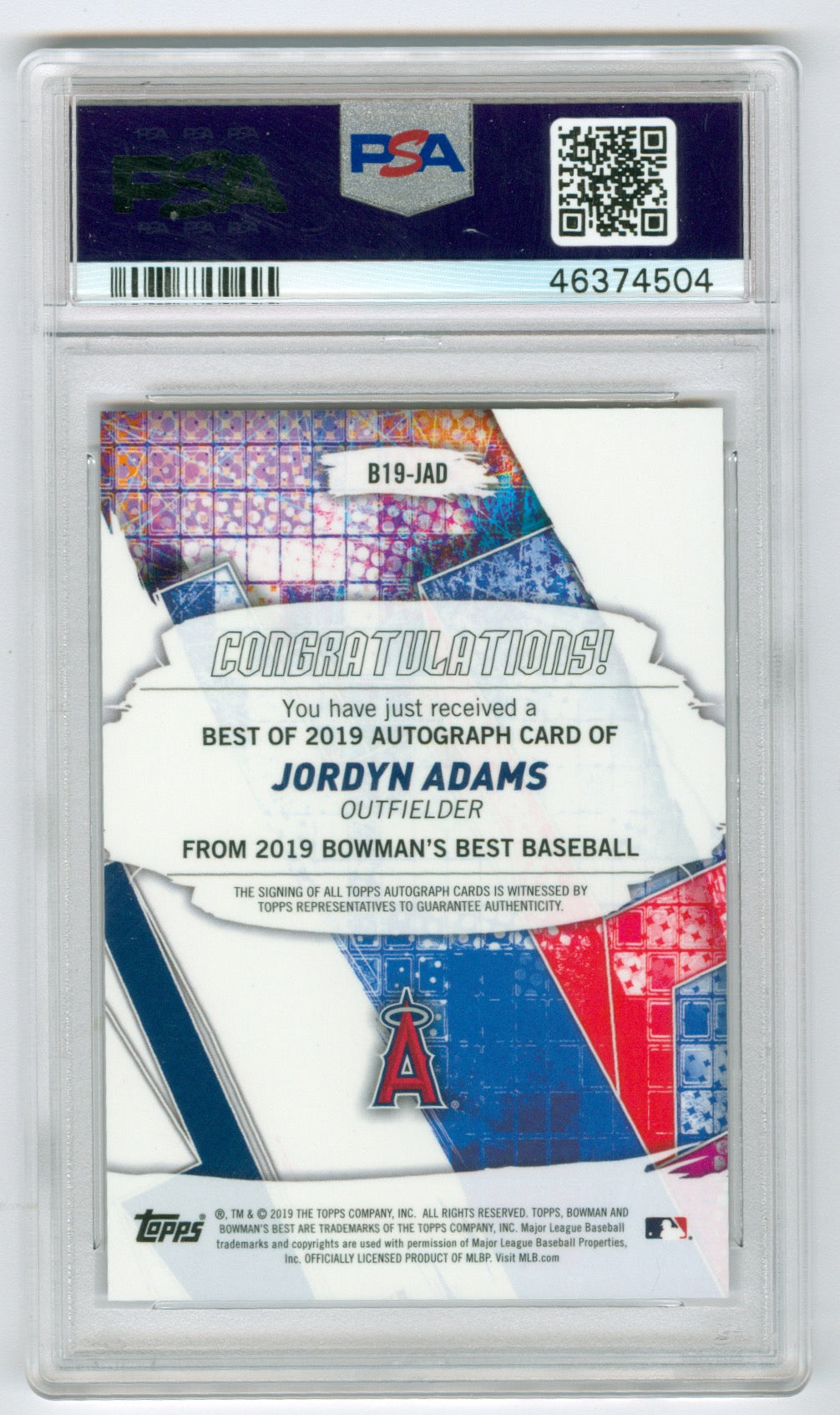 2019 Bowman's Best Best of 2019 Autographs #B19JAD Jordyn Adams PSA 10 | Eastridge Sports Cards