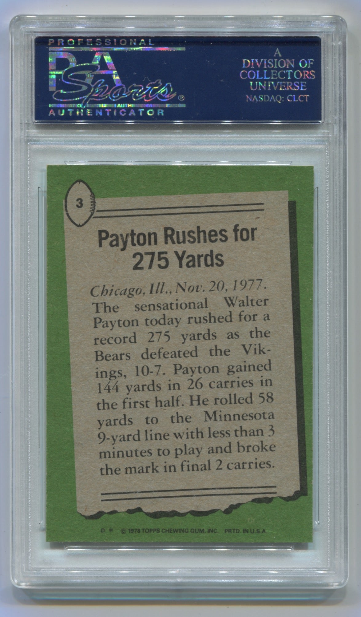 1978 Topps #3 Walter Payton PSA 8(OC)