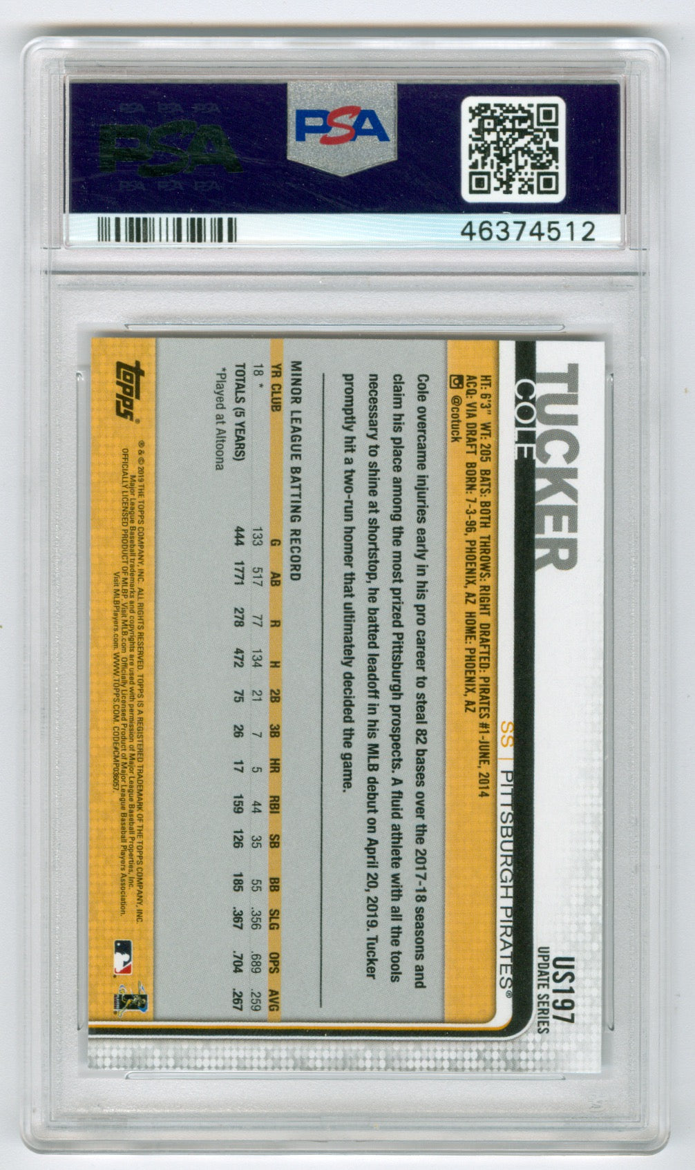 2019 Topps Update #US197 Cole Tucker - Finger Signs PSA 9 (Rookie) | Eastridge Sports Cards