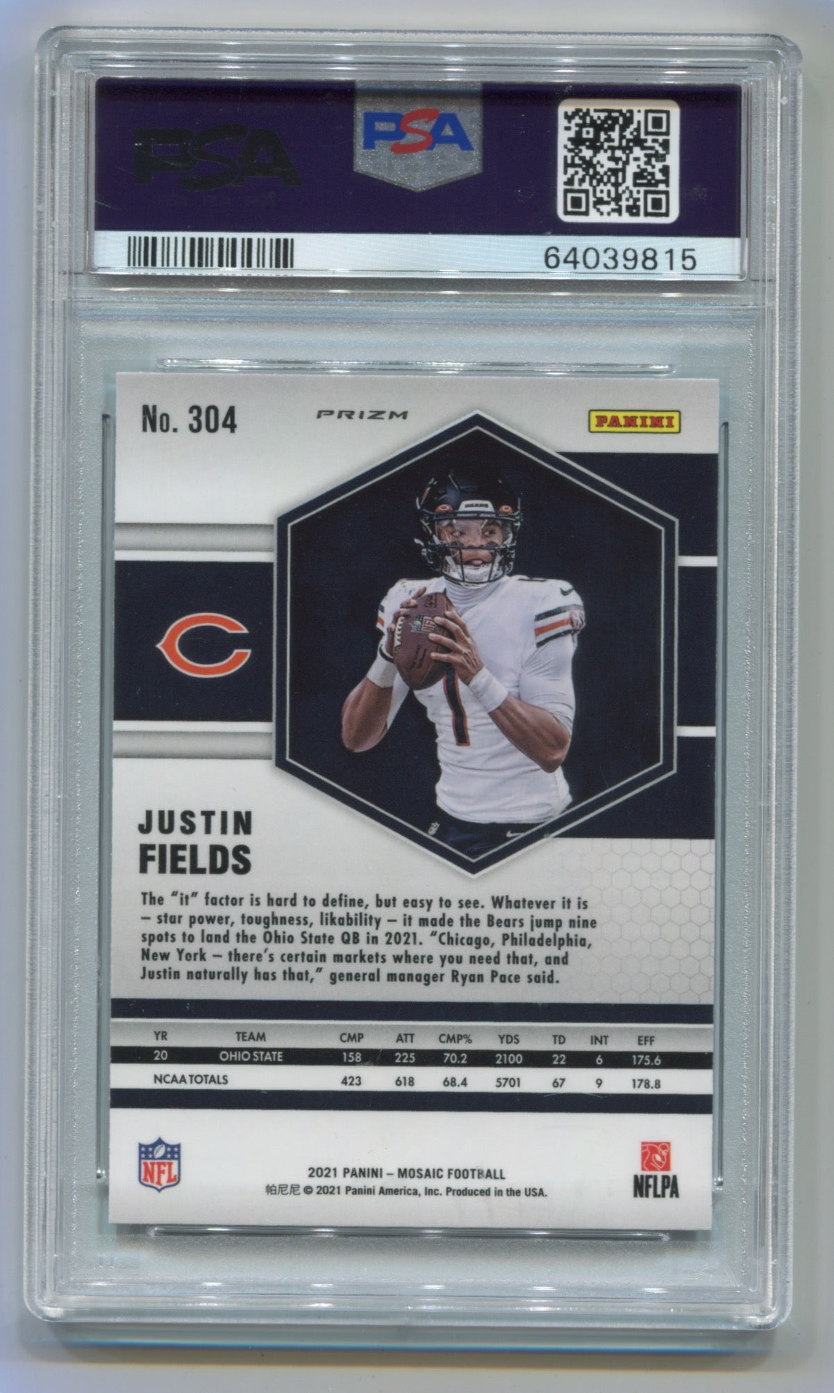 2021 Mosaic Green Mosaic #304 Justin Fields PSA 10 (Rookie)