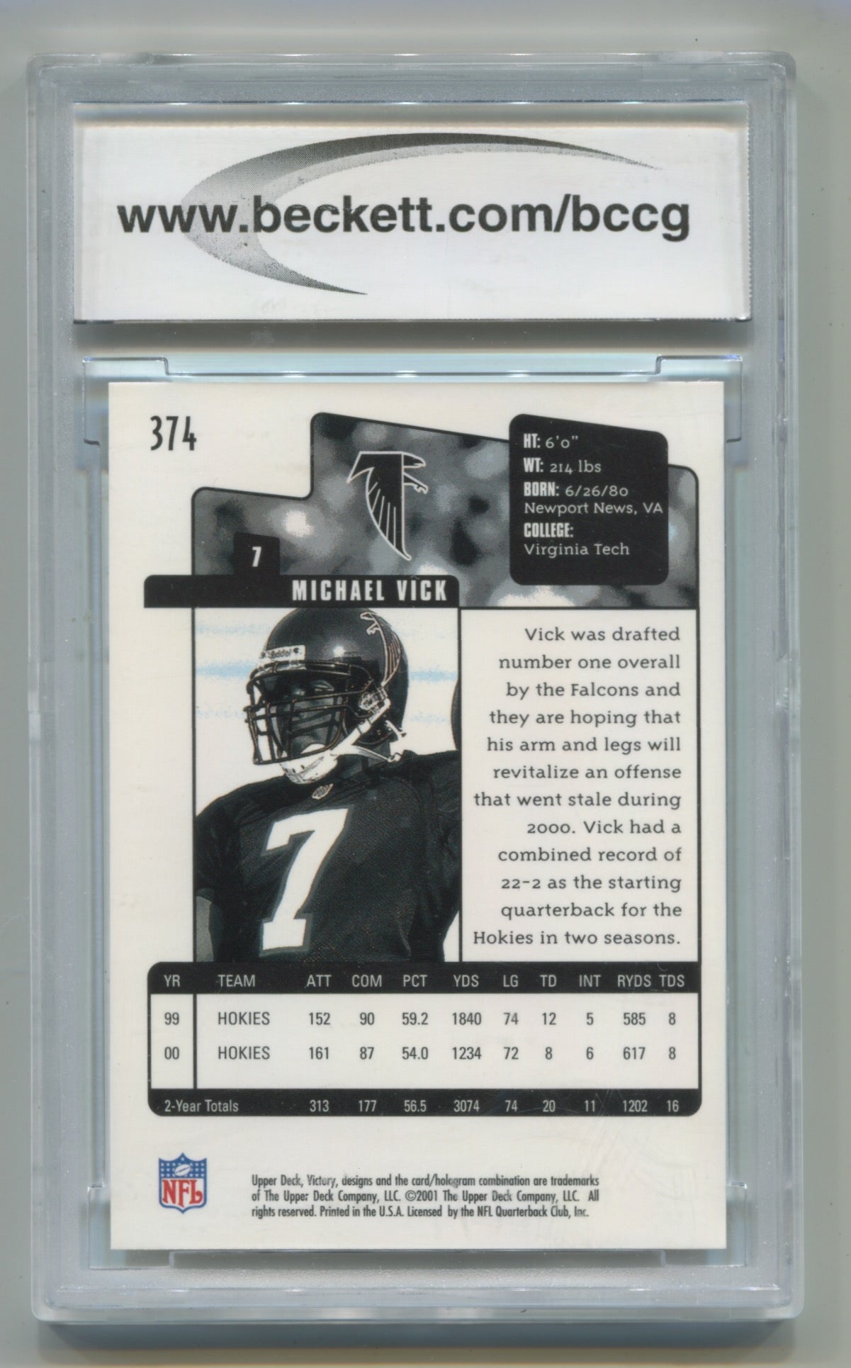 2001 Upper Deck Victory #374 Michael Vick BCCG 10 (Rookie)
