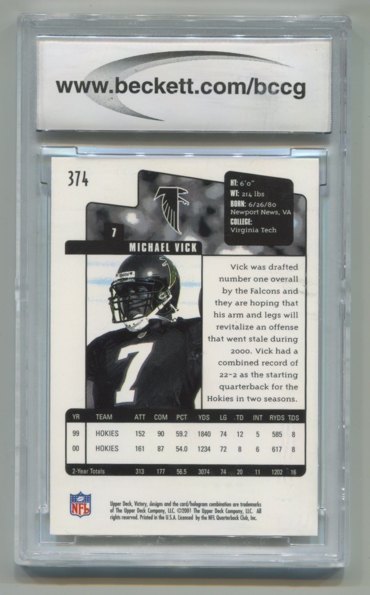 2001 Upper Deck Victory #374 Michael Vick BCCG 10 (Rookie)