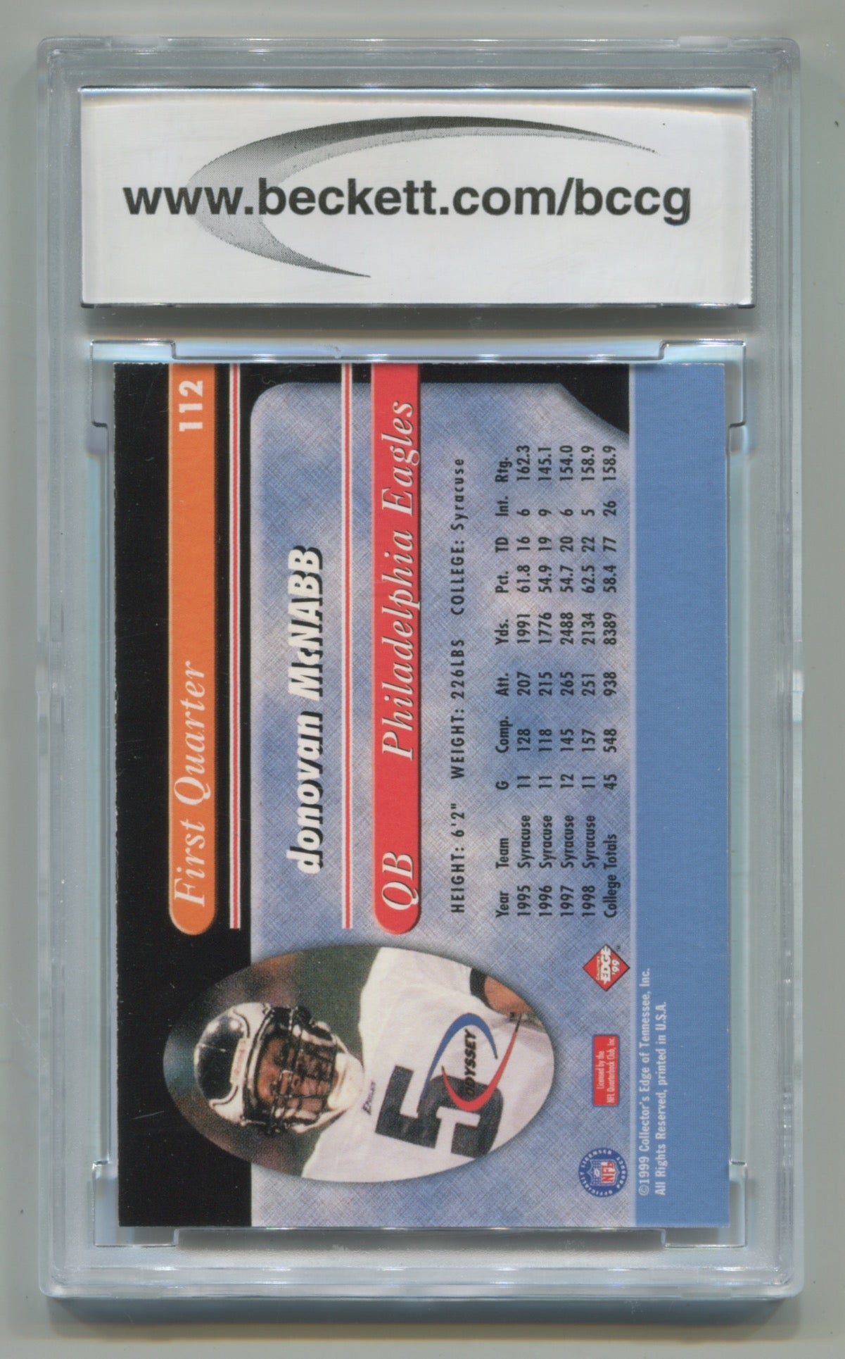 1999 Collector's Edge Millenium Collection Odyssey #112 Donovan McNabb BCCG 10 (Rookie)