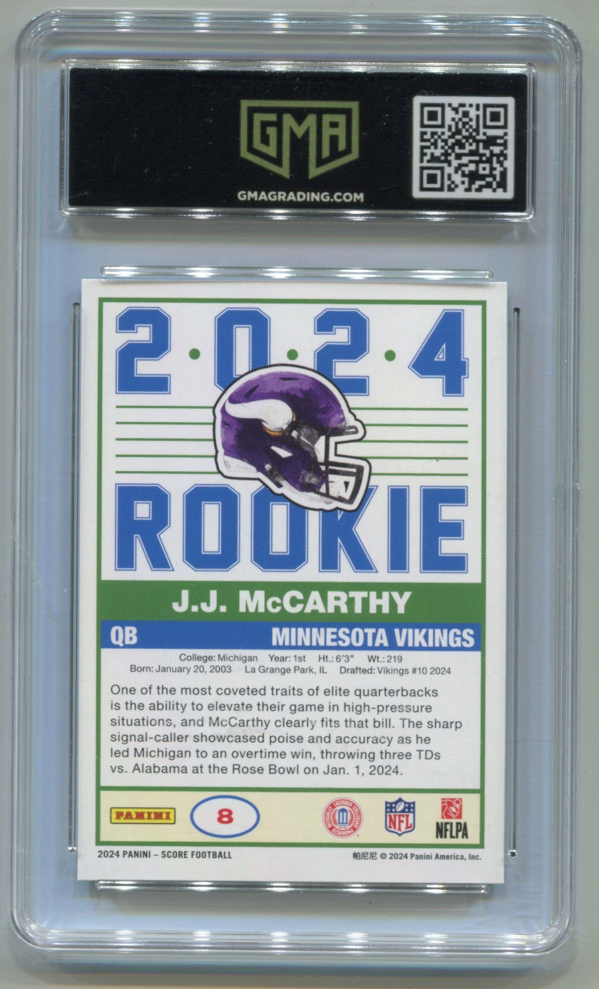 2024 Score 35th Anniversary #8 J.J. McCarthy GMA 10 (Rookie)