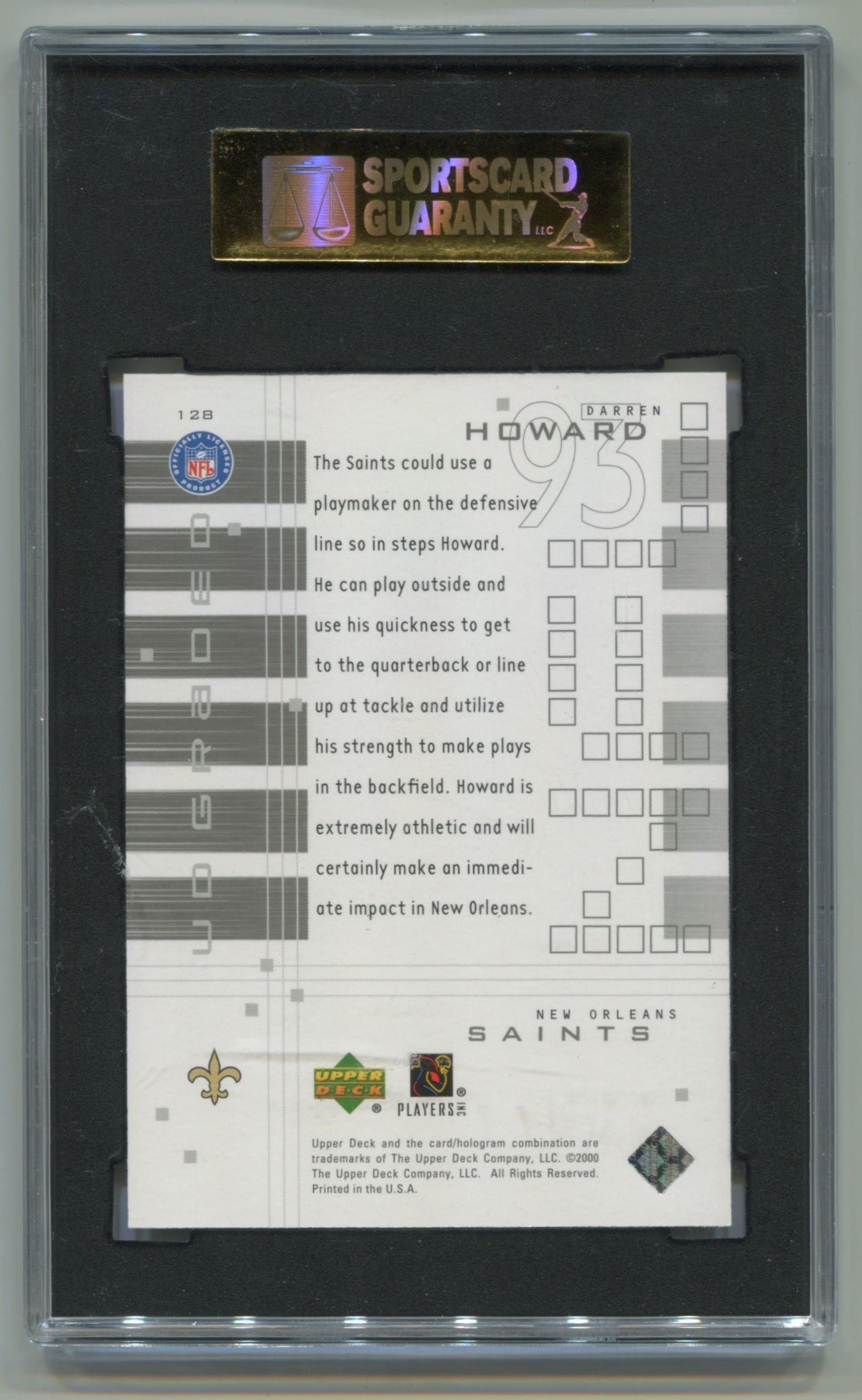 2000 UD Graded #128 Darren Howard SGC 9 (Rookie)