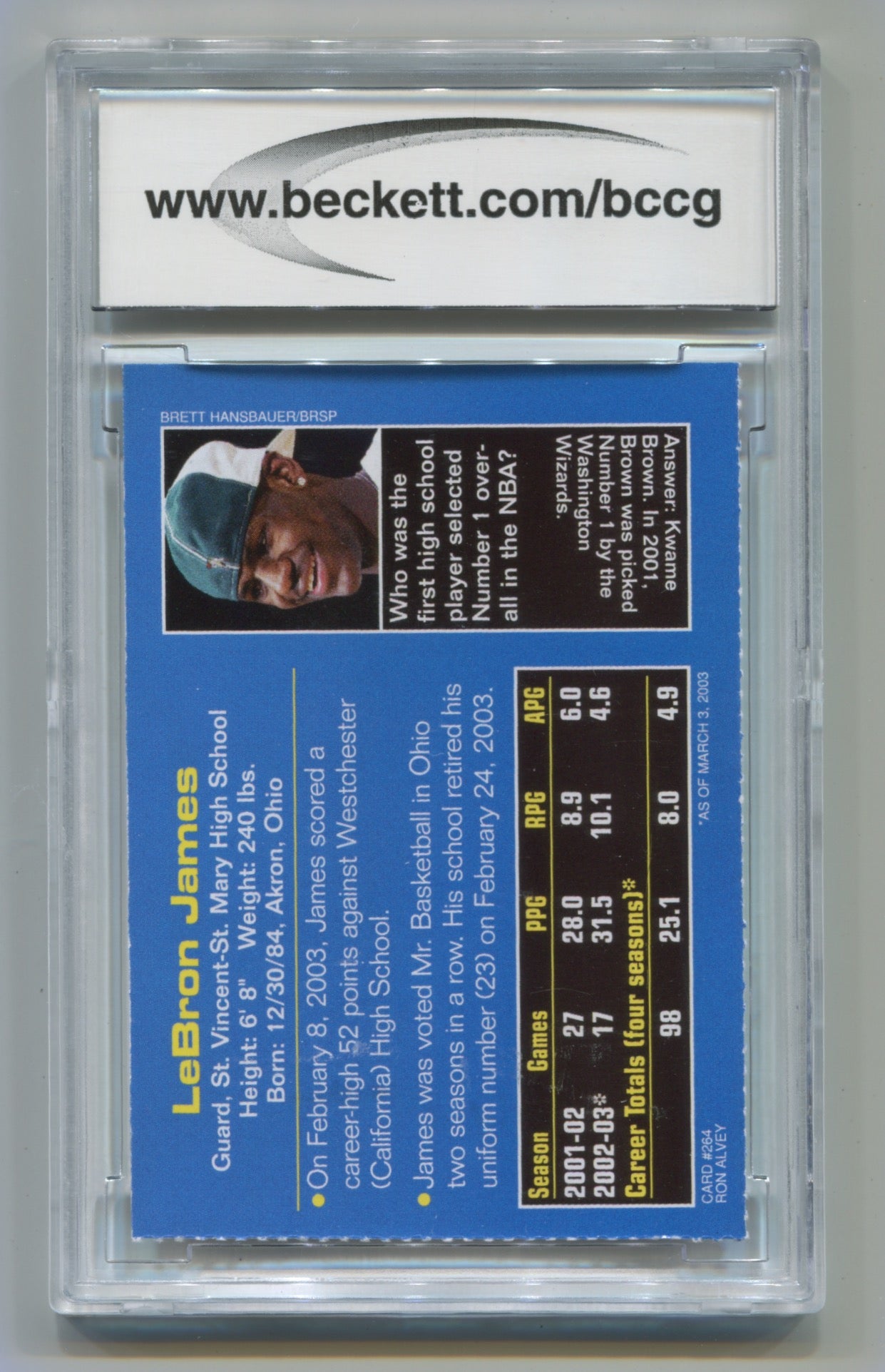 2003 SI for Kids #264 LeBron James BCCG 10 (Rookie)