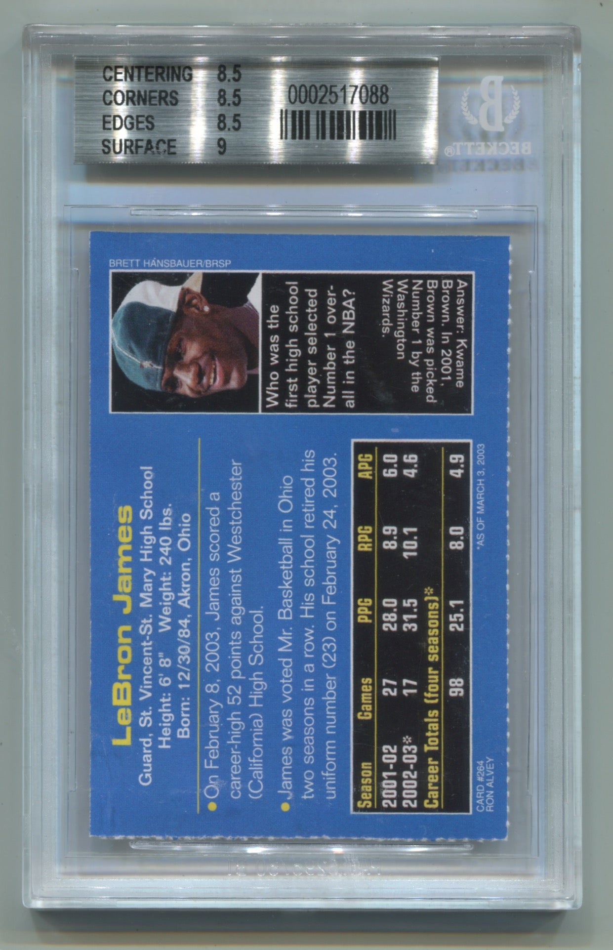 2003 SI for Kids #264 LeBron James BGS 8.5 (Rookie)